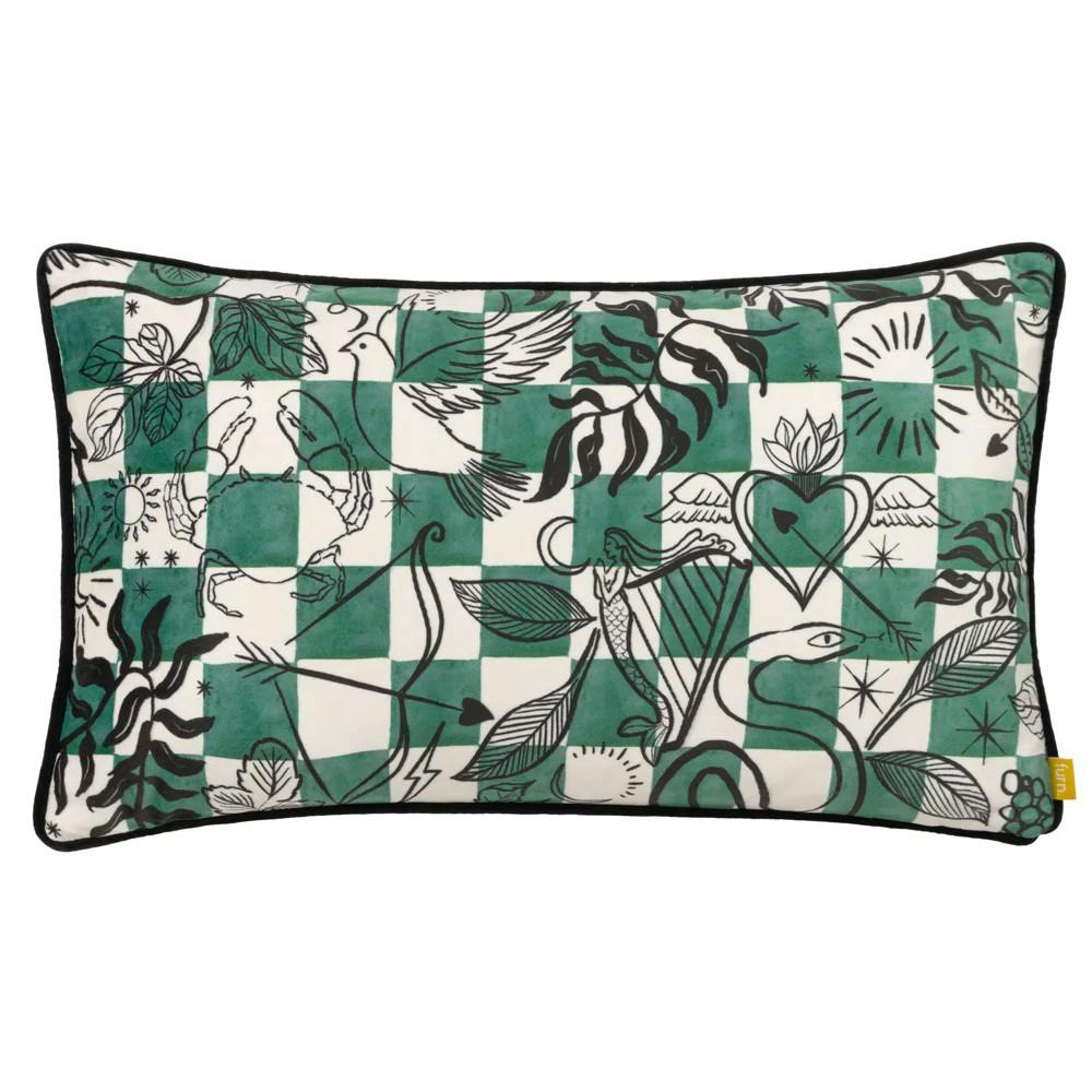 Furn Green Mythos Piping Detail Velvet Cushion Cover - /Natural - 30Cm X 50Cm - /Natural - 100% Polyester
