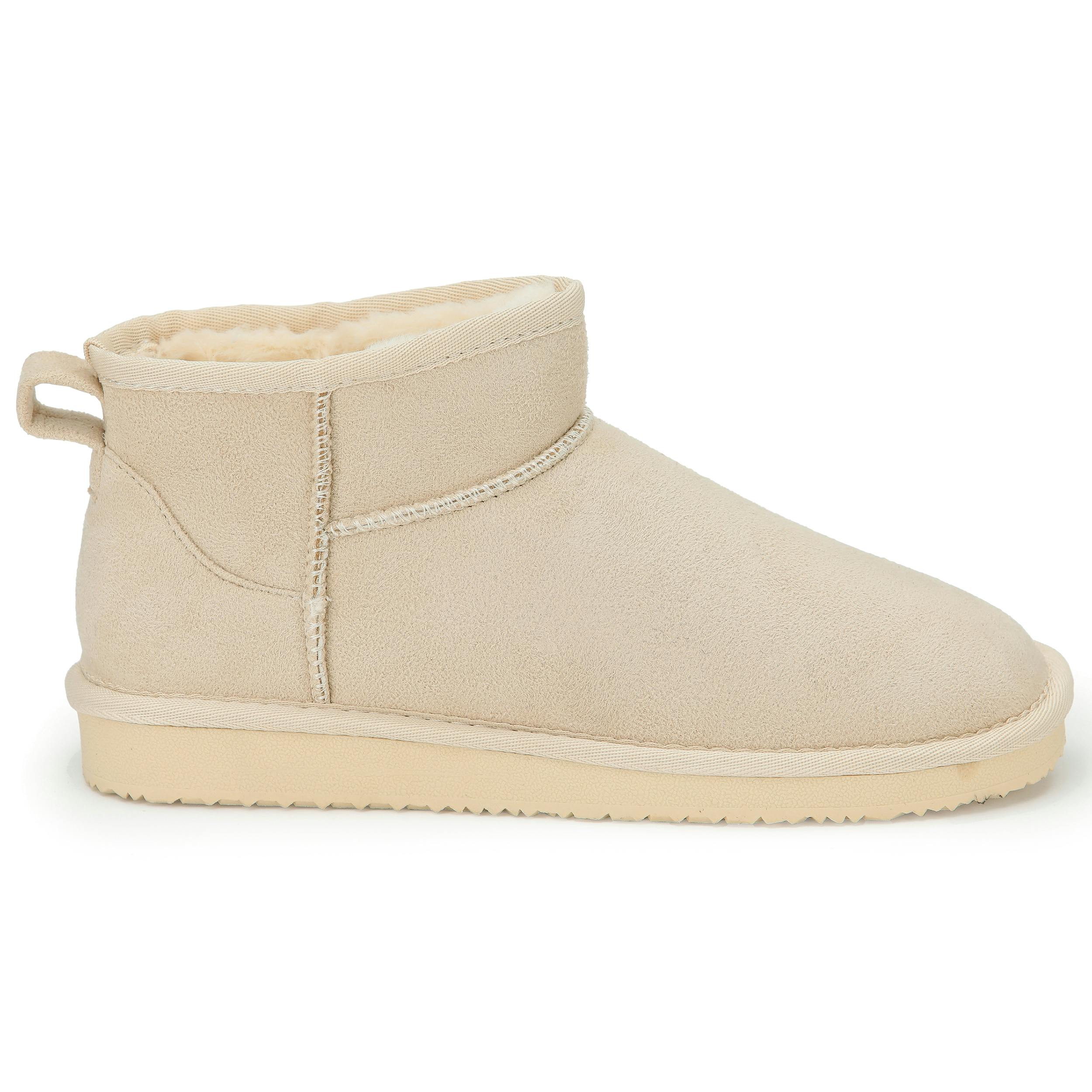 Viva Women's Beige Faux Fur Lined Boot Slippers - Memory Foam Anti-Slip Sole - 4