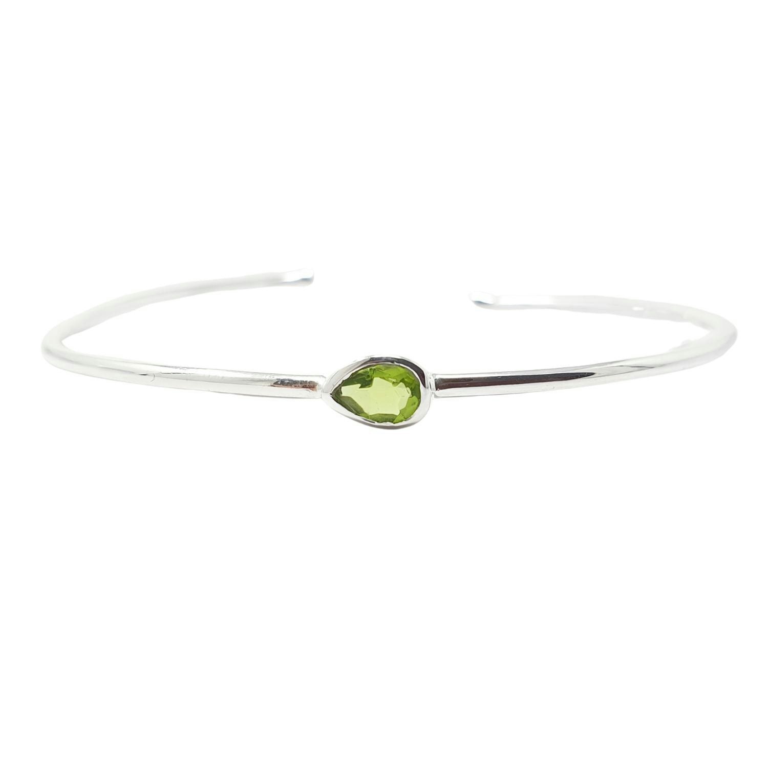 Harfi Silver Minimalist Sterling Peridot August Birthstone Bangle Bracelet