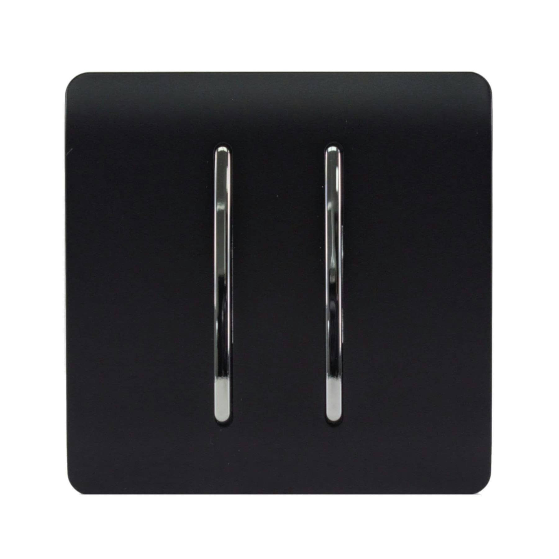 Trendi Switch Black 2 Gang Retractive Doorbell Switch In Matt