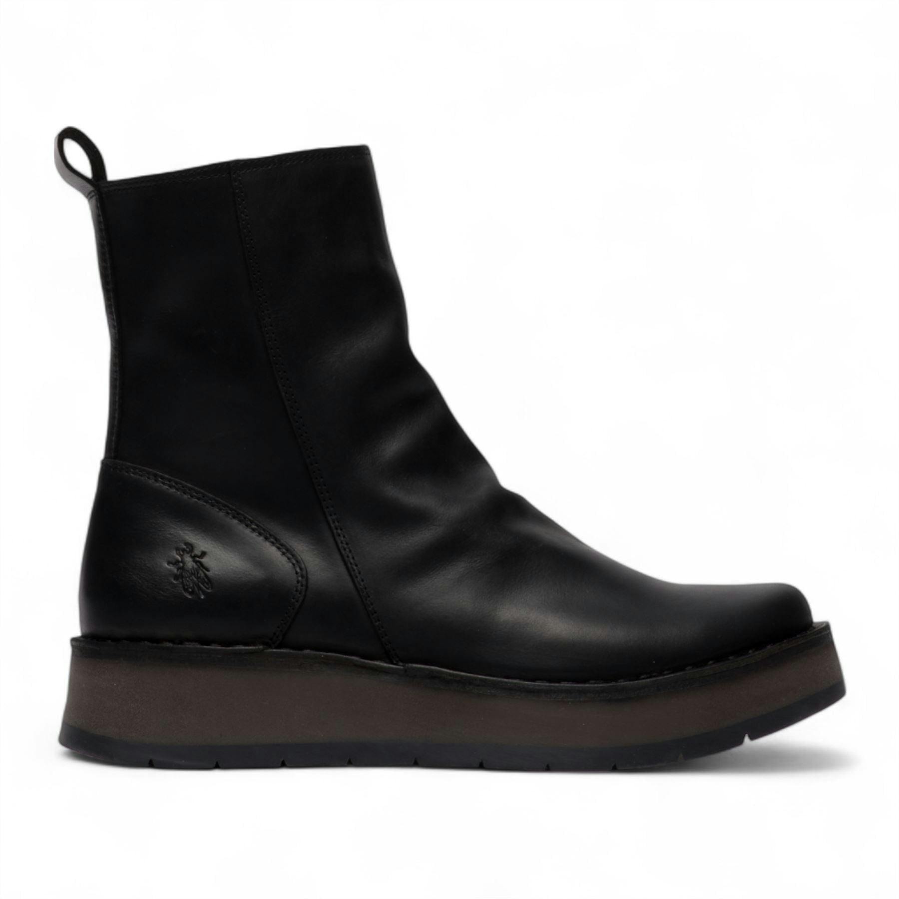 Fly London Women's Black Reno053fly Leather Zip Up Platform Comfort Ankle Boots - Uk 3 | Eu 36 | Us 5.5