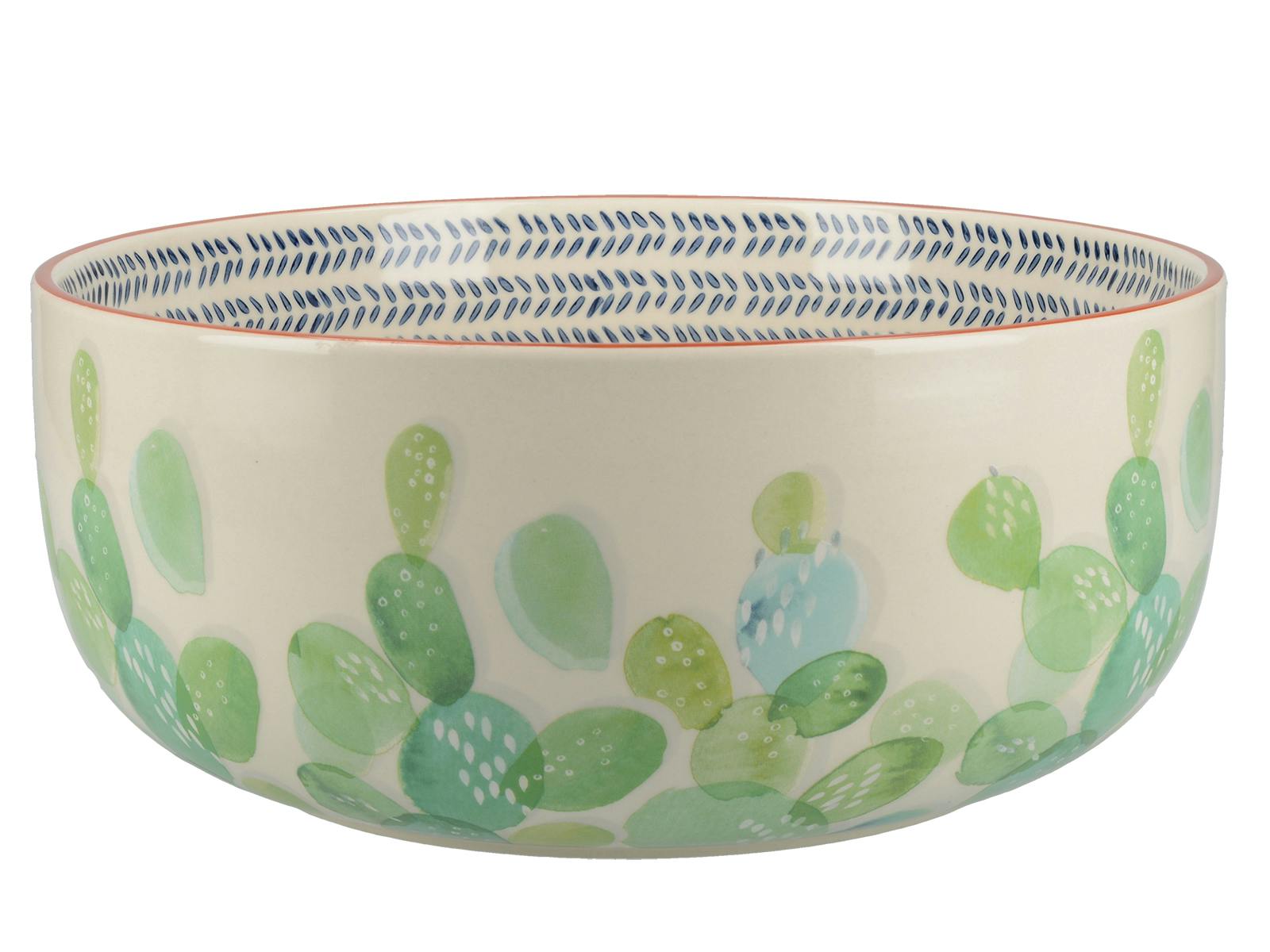 MIKASA Drift Large Ceramic Salad Serving Bowl, Hand Decorated Cactus Design, Natural, Blue and Green, 24cm - Image 4
