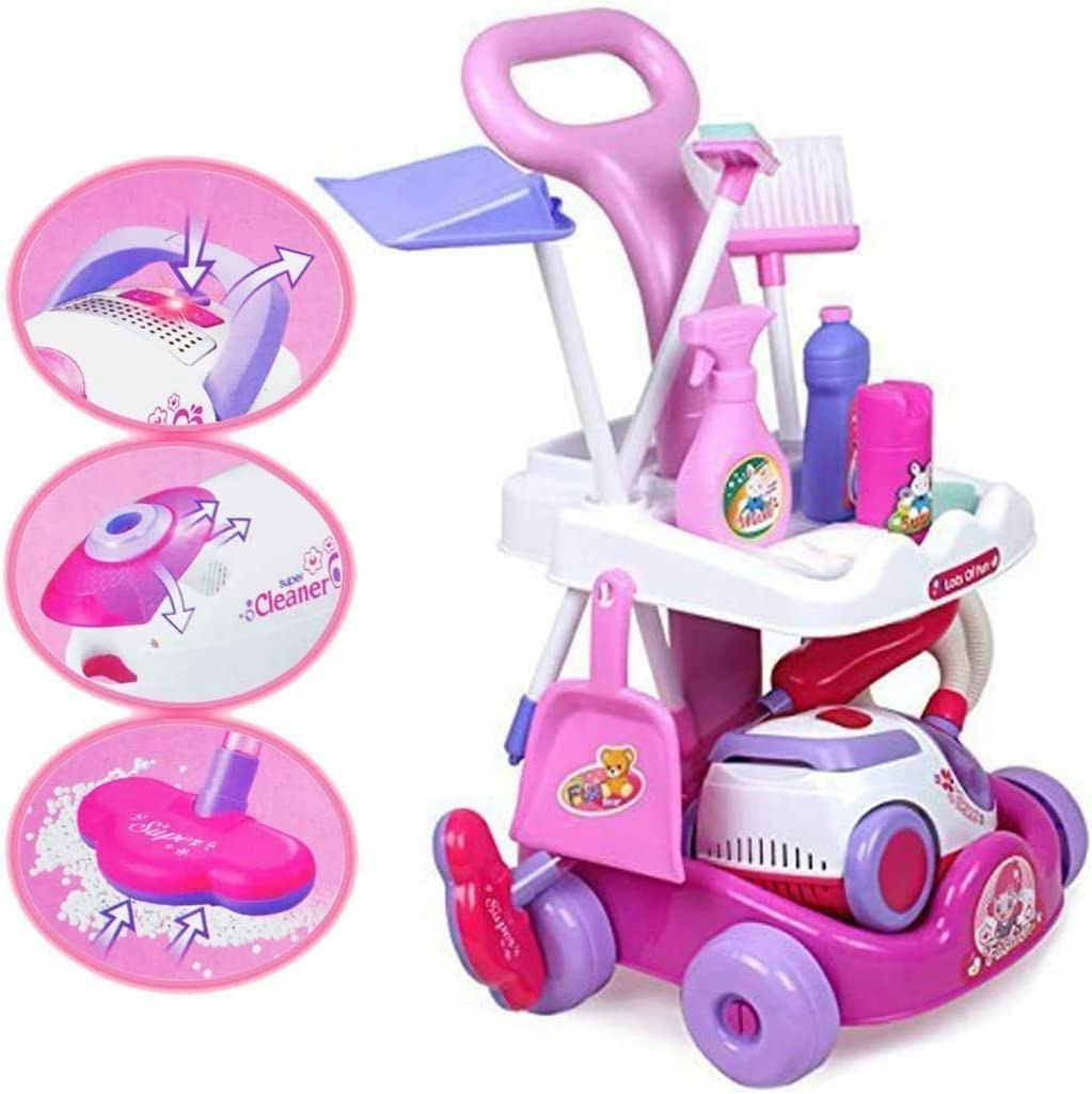 Deao Toys Pink Housekeeping Cleaning Trolley Playset - 3+