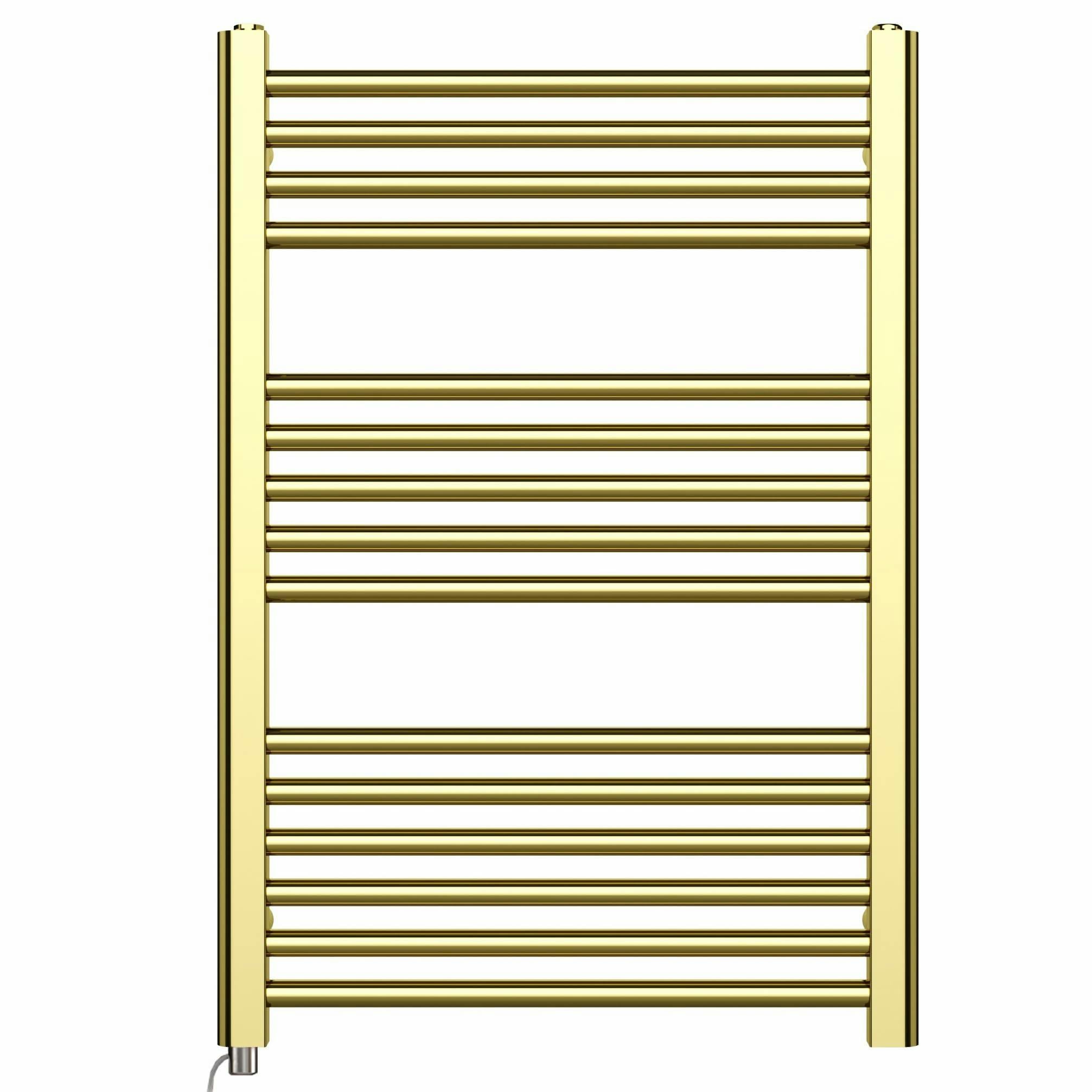 Myhomeware Gold 500 X 800 Mm Shiny Electric Bathroom Towel Rail Radiator With Manual Electric Element Pre-Filled Standard Element