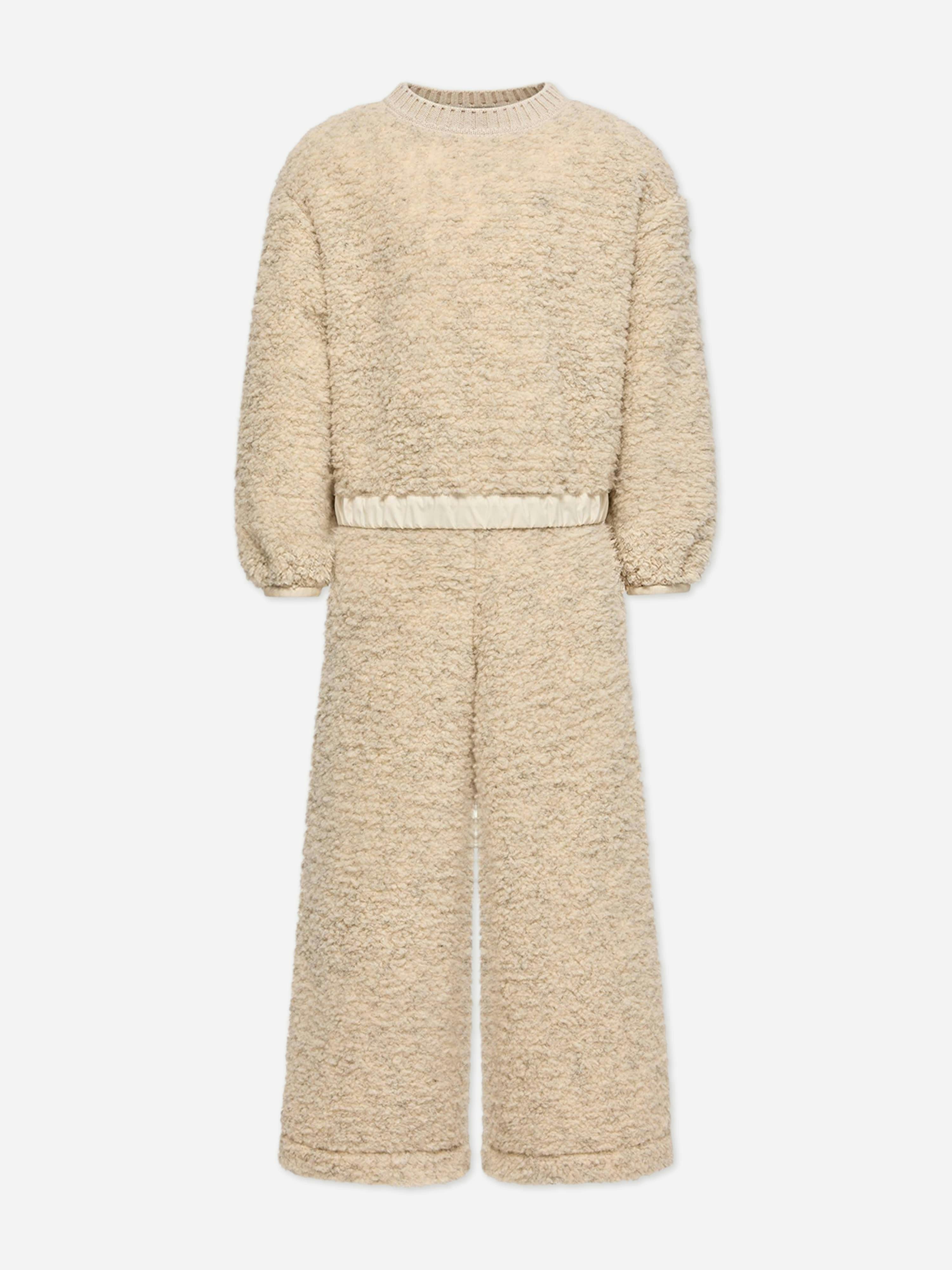 Moncler Enfant Girls Beige Teddy Fleece Trouser Set In - 14 Yrs