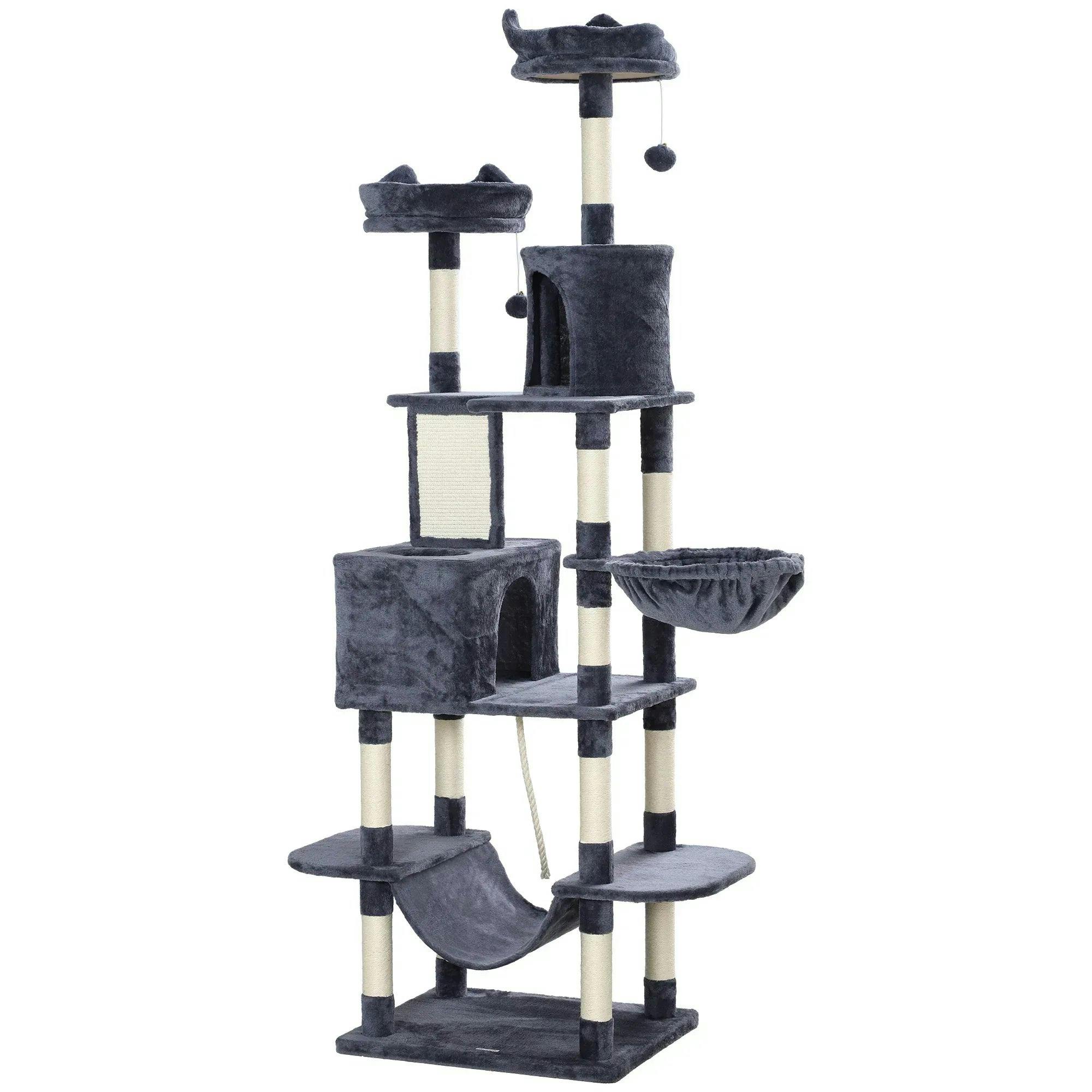 B&Q - 206Cm Cat Tree With Scratching Posts Beds Condos HammocksDark Grey - Image 6