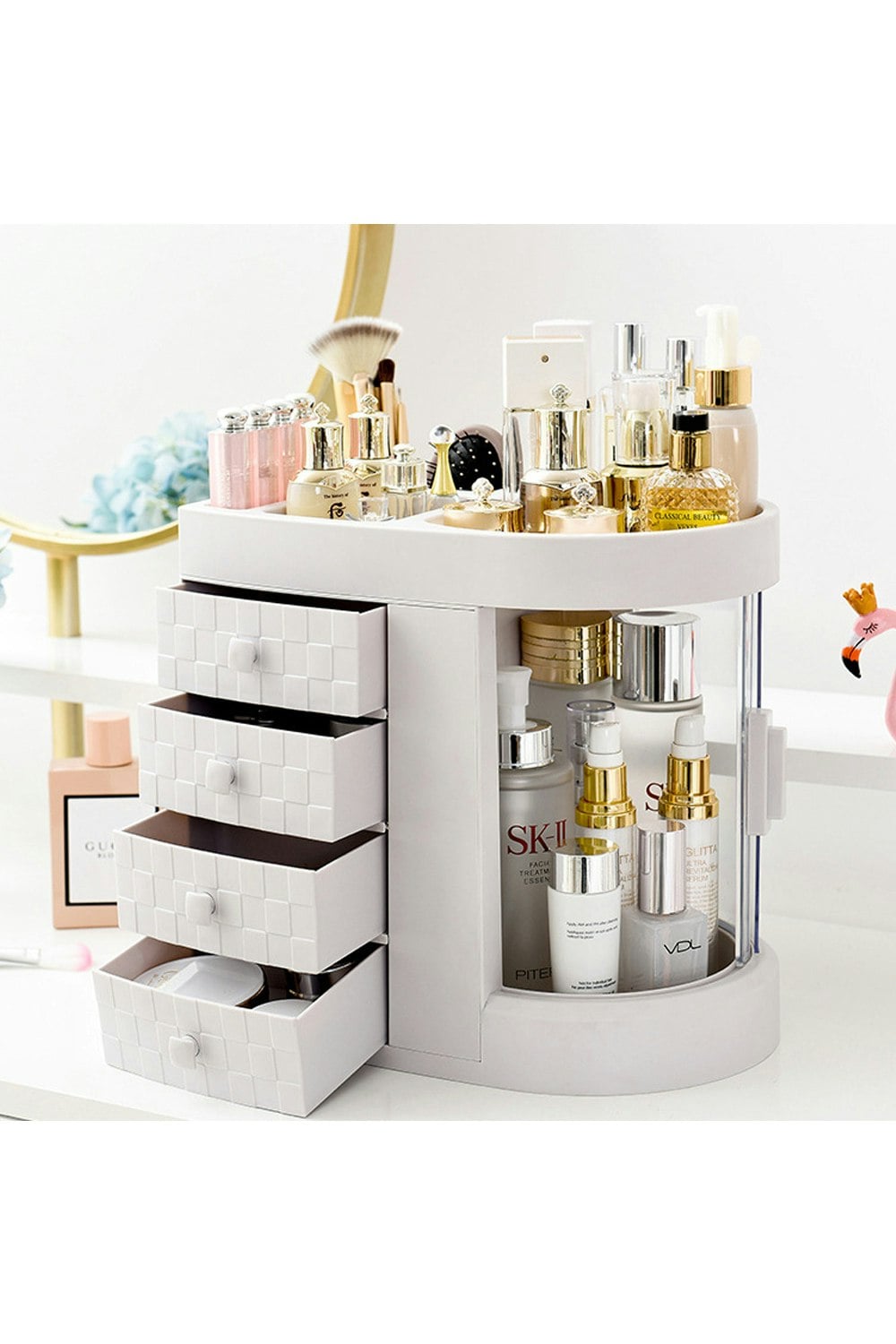 Living And Home White Acrylic Desktop Makeup Cosmetic Organizer With 4 Drawers