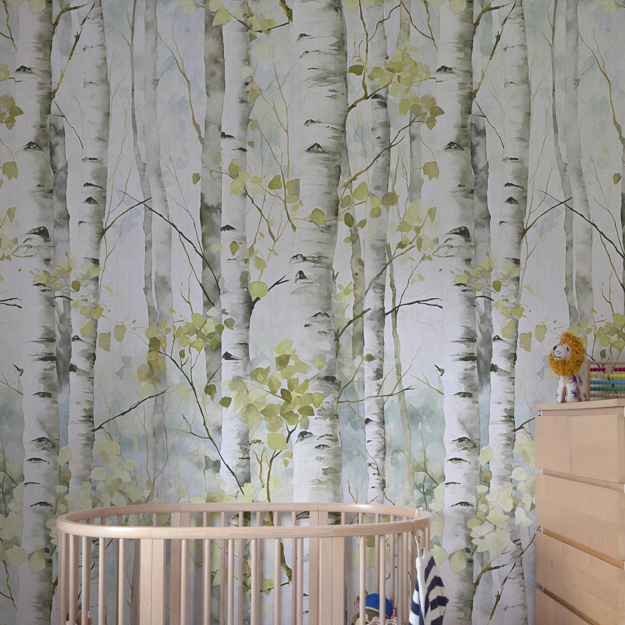 Grandeco Silver Betula Birch Trees Spring Forest 3 Panel Repeatable Mural 1.59 X 2.8M