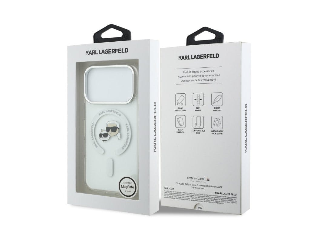 Karl Lagerfeld Iml Karl & Choupette Head Metal Frame Case With Magsafe For Iphone 17 Pro 6.3" Clear - Klhmp17lhlskch