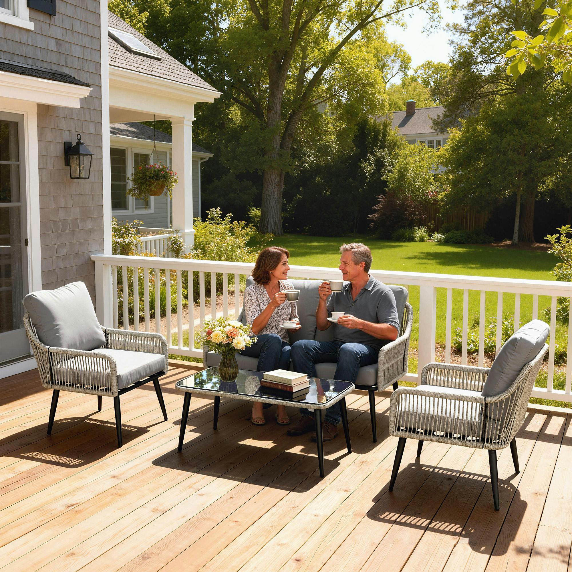 Rackhams Rattan Garden Furniture Set, Tempered Glass With 3 Chairs - Rattan Garden Furniture - 4 Pieces - Pe, Galvanised Steel, Tempered Glass
