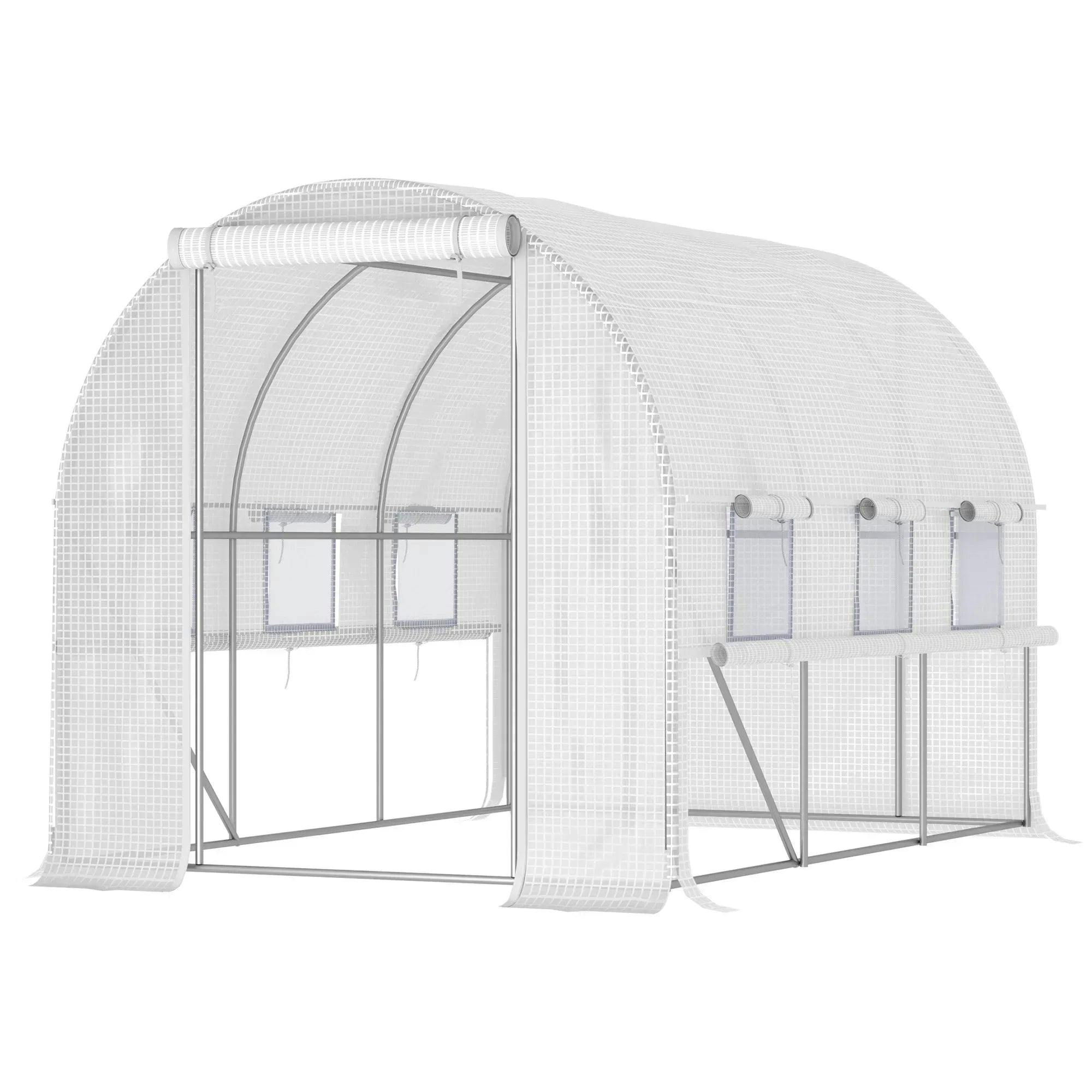 Bobobiy Green/White Walk-In Polytunnel House House With Roll-Up Sidewalls, Uv-Resistant Pe Cover, 3 X 2 X 2M,