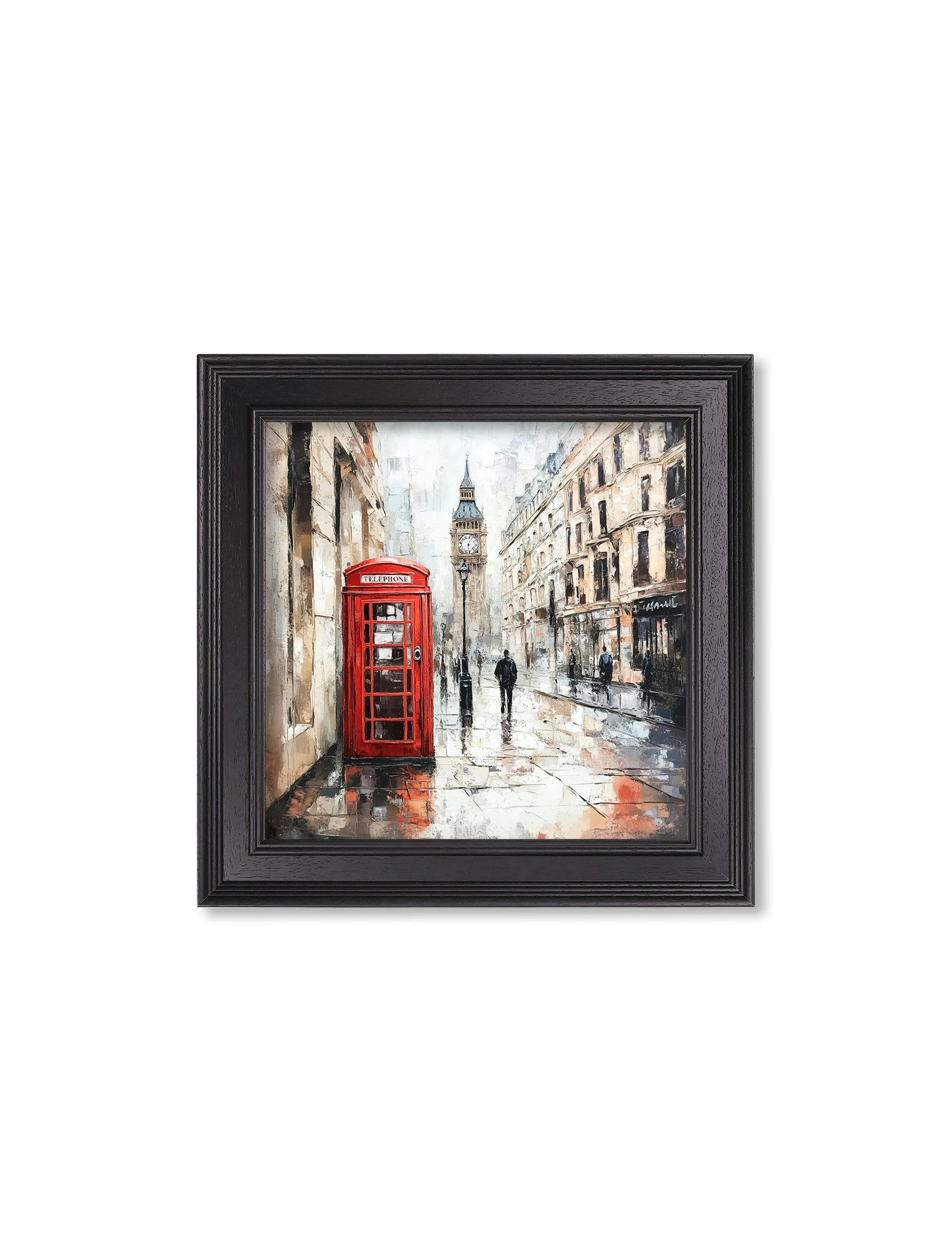 Exceptional Art Black London Telephone Box - Hurstwood Square Frame - 96 X 96Cm