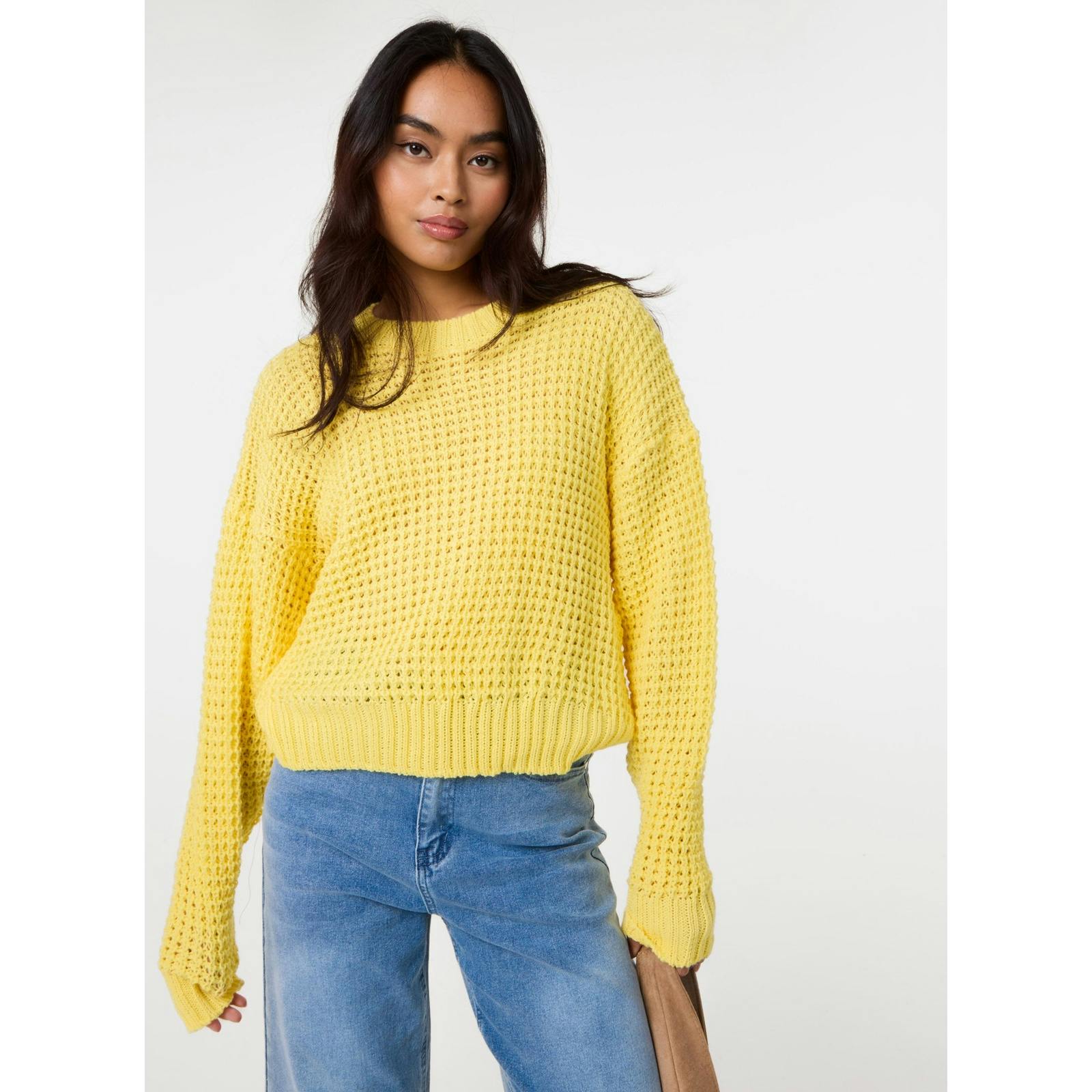Pink Vanilla Pink/Light/Yellow Vanilla Waffle Knit Crop Jumper - M-L