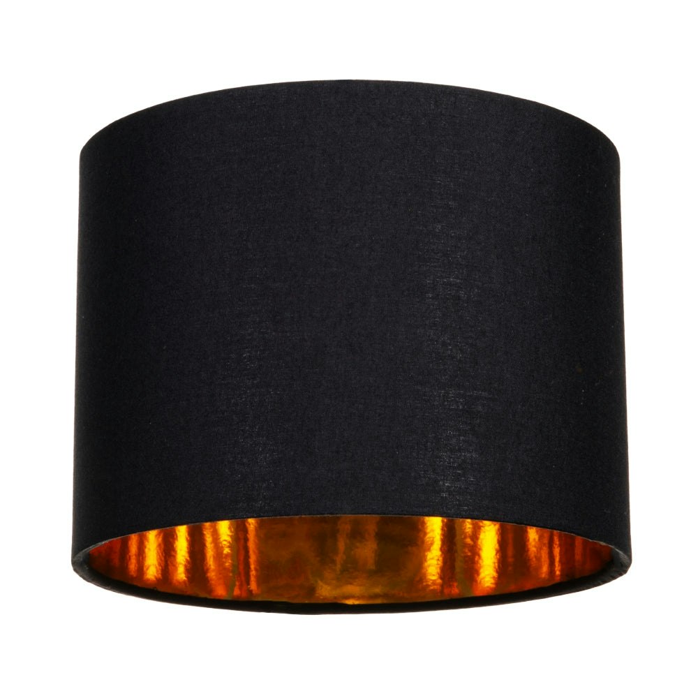 Happy Homewares Black/Golden Modern Cotton Fabric Small 8" Drum Lamp Shade With Shiny Inner