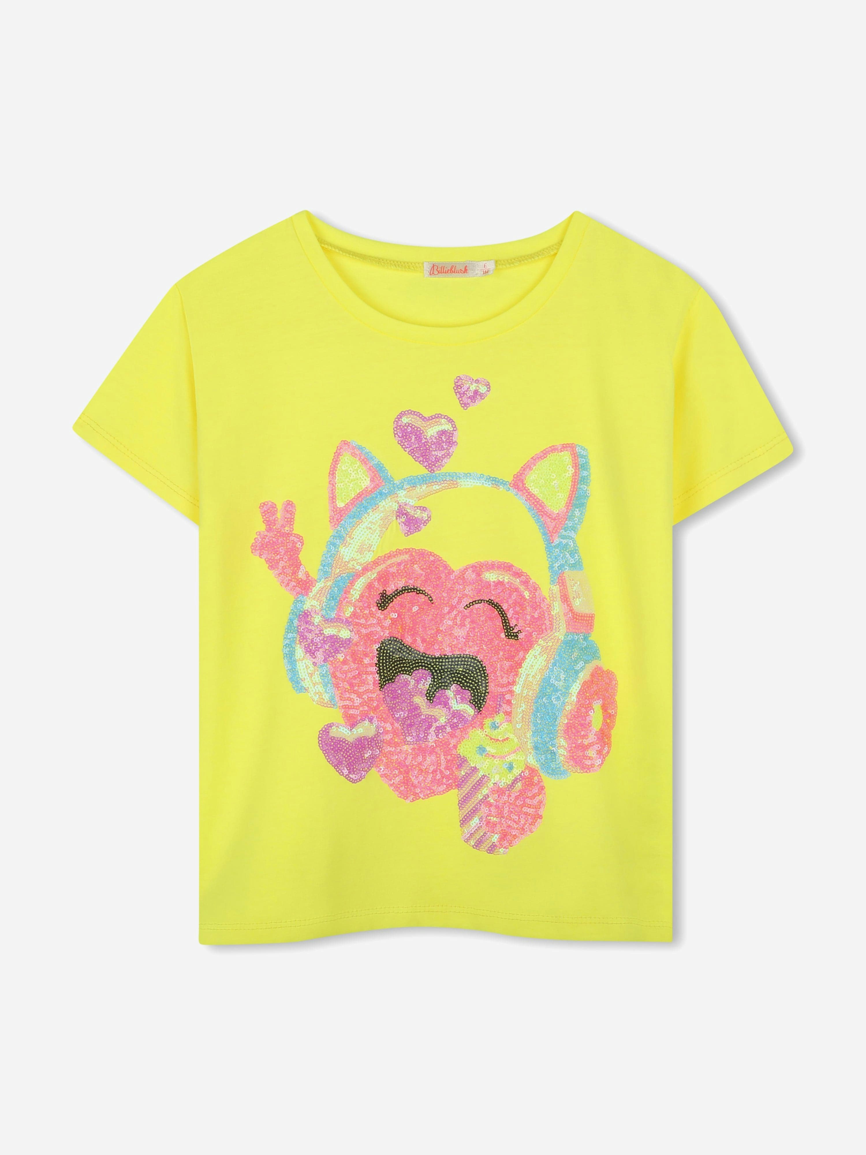 Billieblush Girls Yellow Sequin Illustrated T-Shirt In - 2 Yrs