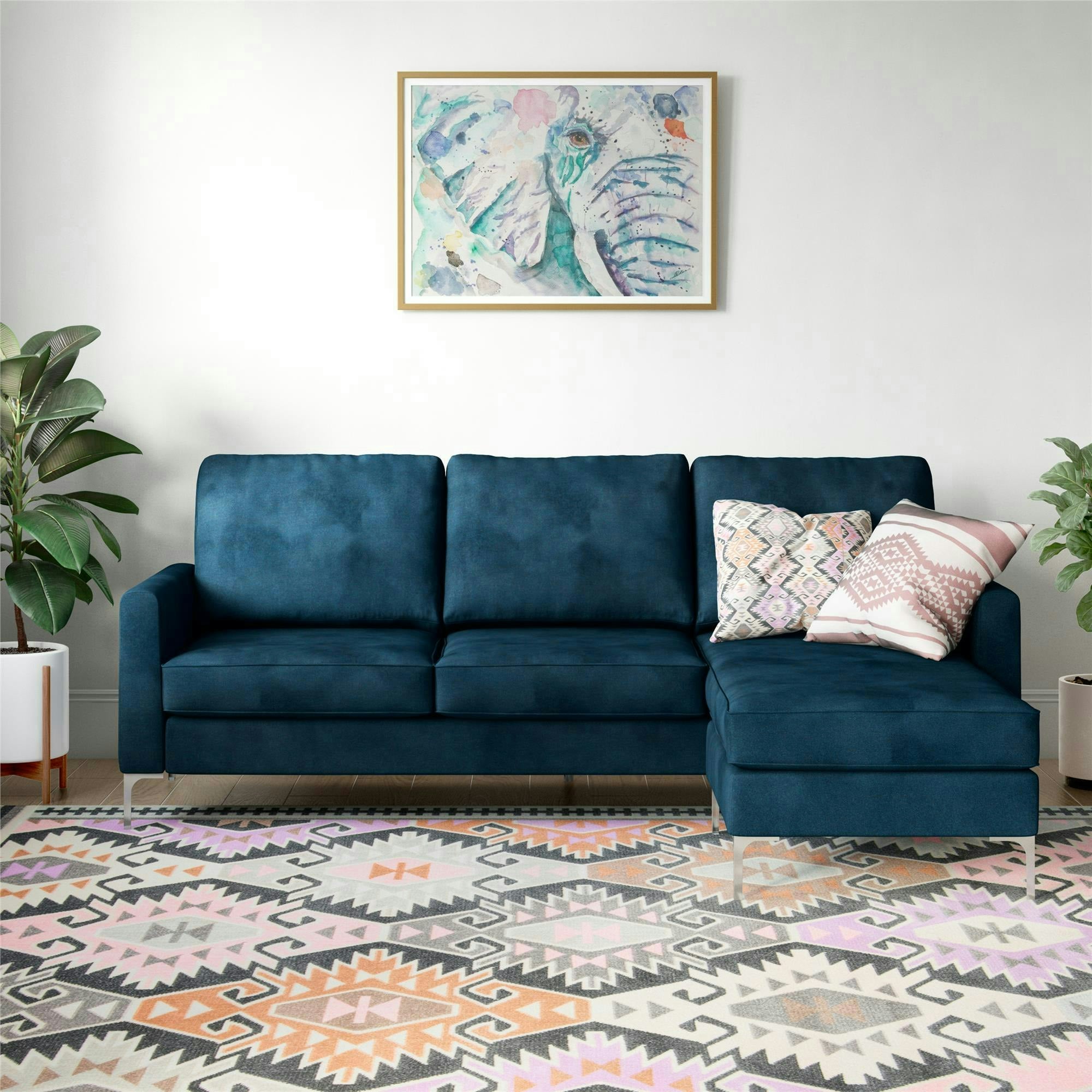 Dorel Home Blue Chapman Sectional Sofa In Velvet