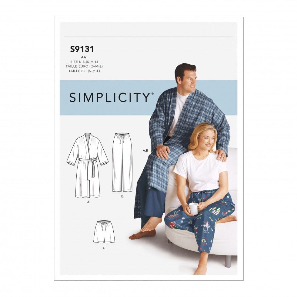 Simplicity Men's Sewing Pattern 9131, Robes, Trousers, Shorts, Pyjamas For Wo, Aa (S-M-L) - Intermediate - Bb (Xl-Xxl-Xxxl)