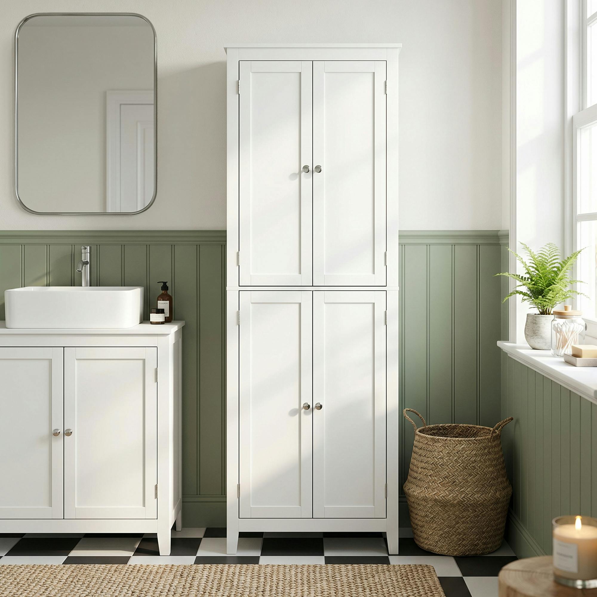 Homcom White 170 Cm Tall Bathroom Storage Cabinet With Adjustable Shelves