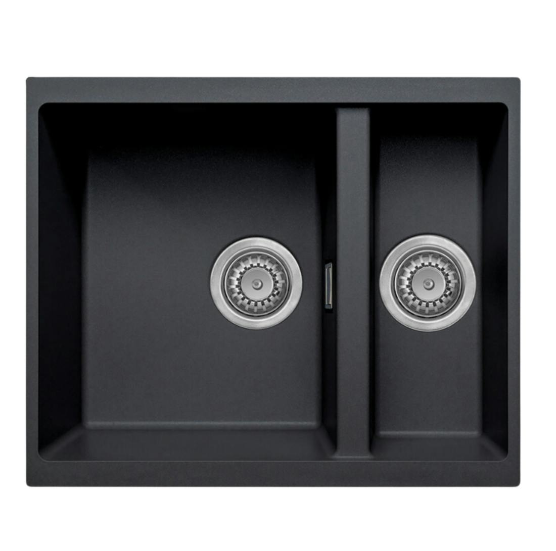 B&Q - Austen & Co. Florence Inset & Undermount 1.5 Bowl Reversible Granite Kitchen Sink With Strainer & Over Flow KitBlack - Image 2