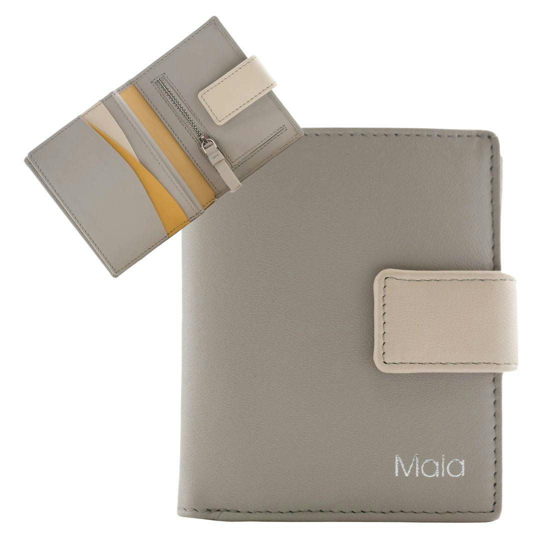 Mala Leather Grey Kora Two-Tone Leather Small Tab Purse