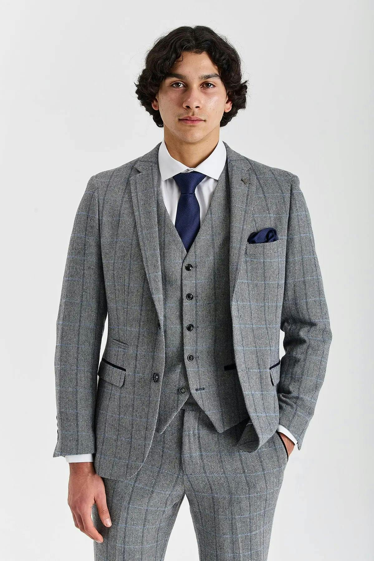 Paul Andrew Men's Grey Harris - Tweed Herringbone Check Blazer - 42