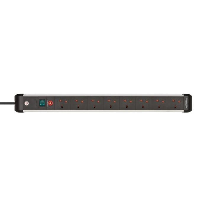 Brennenstuhl Black Premium-Alu-Line 8-Way Extension Lead - 3 Metre Heavy Duty Cable