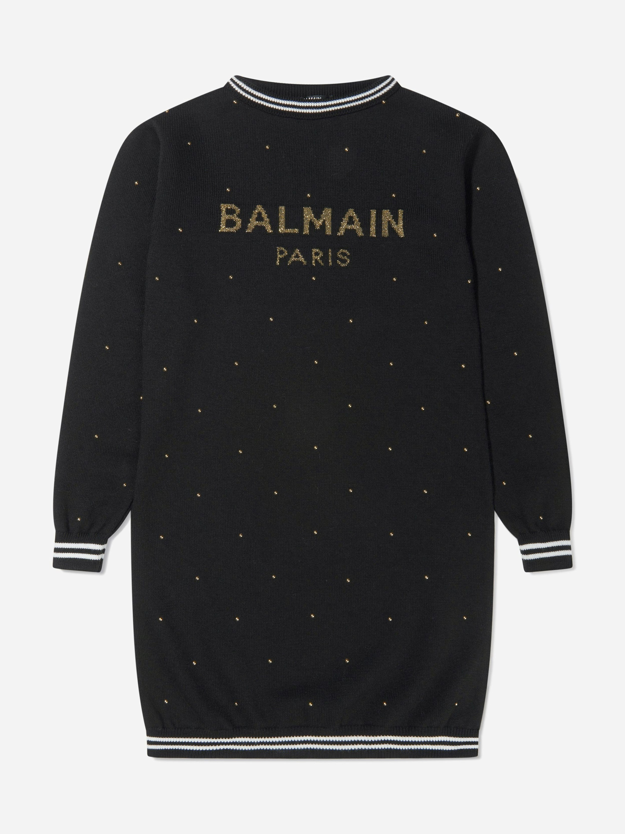 Balmain Girls Black Wool Knitted Logo Dress - 10 Yrs