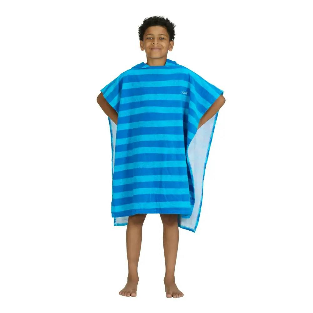 Zoggs Blue Nautical Stripes Kids Poncho Hooded Towel Robe - Age 5-10