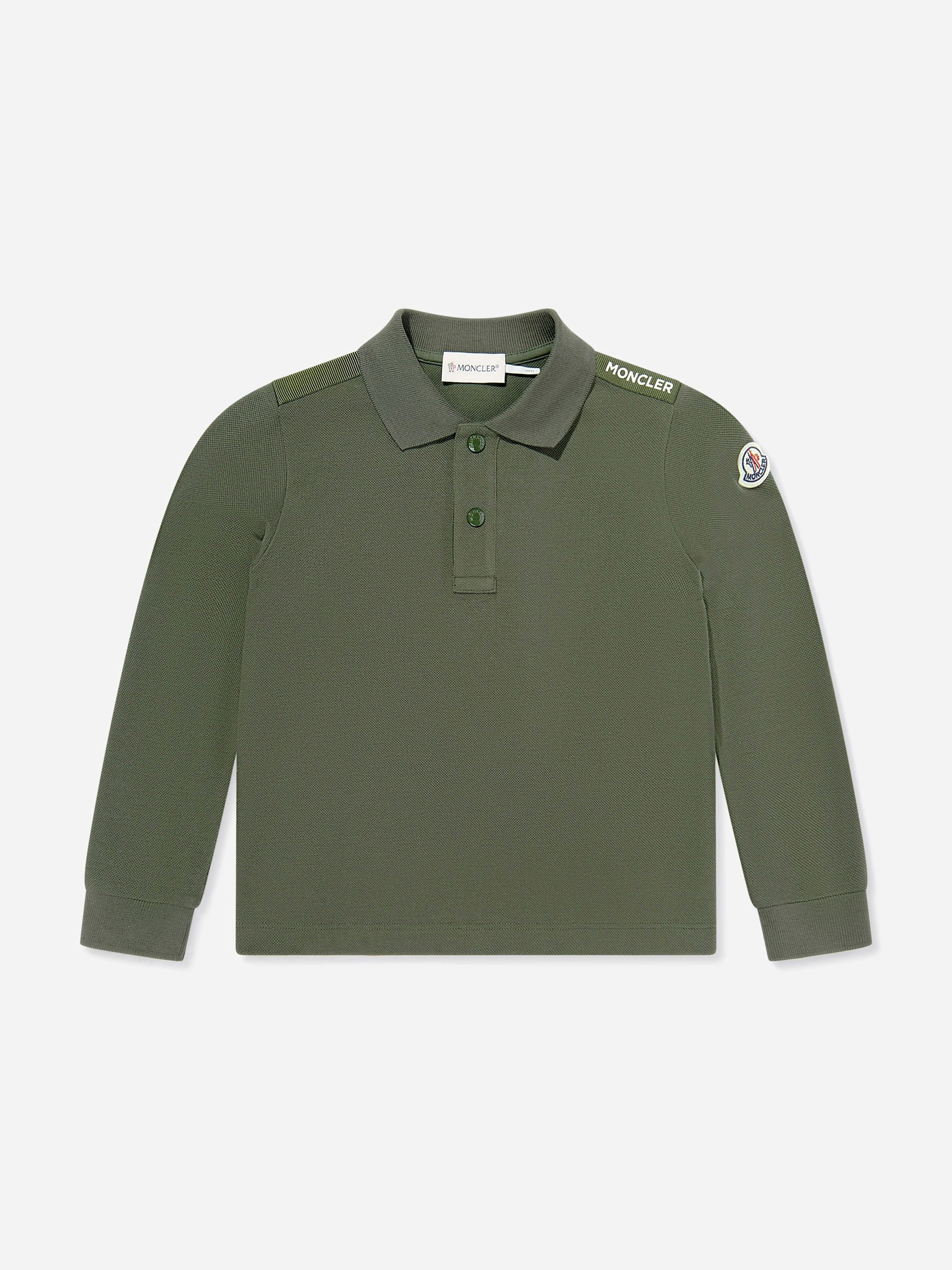 Moncler Enfant Boys Green Long Sleeve Polo Shirt In - 14 Yrs