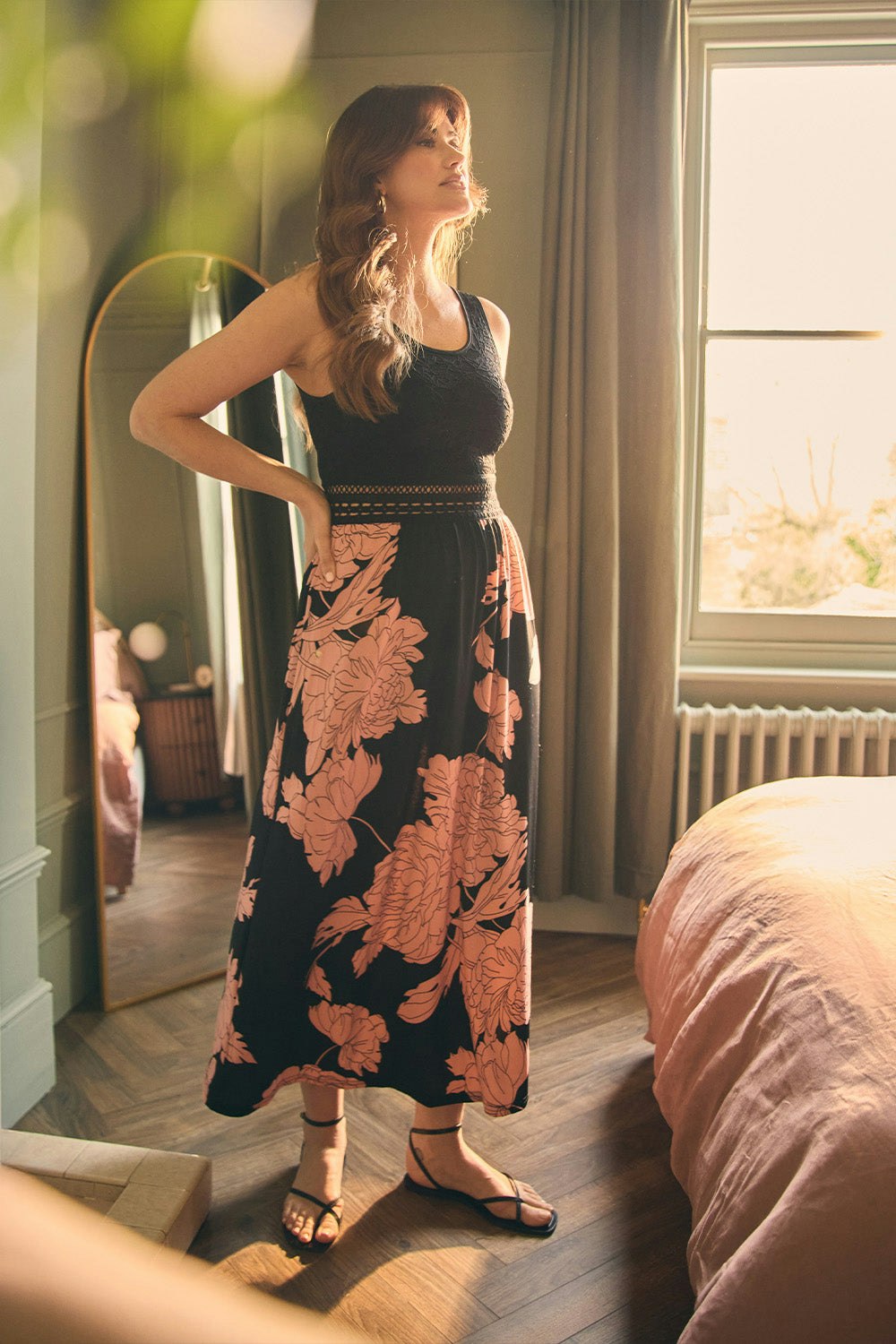 Izabel London Black Floral Lace Trim Sleeveless Maxi Dress - 16