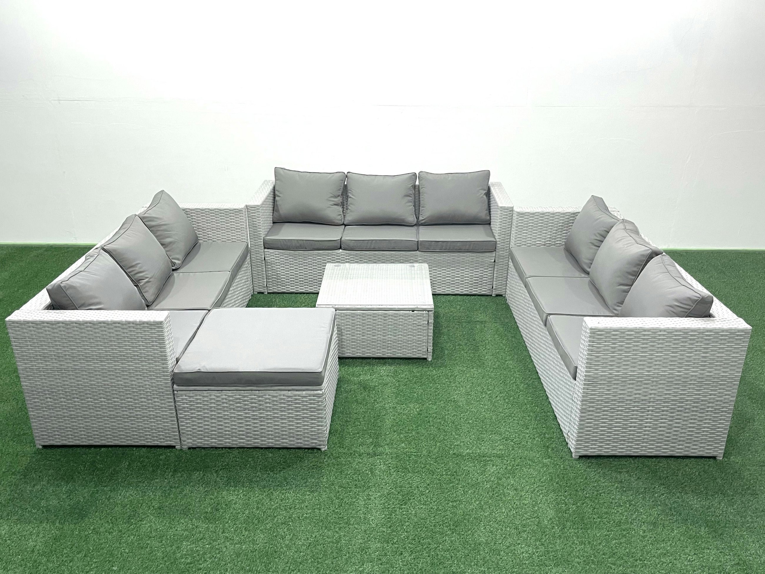 Fimous Light/Grey Rattan Garden Outdoor Furniture Set 10 Seater Rattan Garden Sofa Set With Big Footstool Mixed