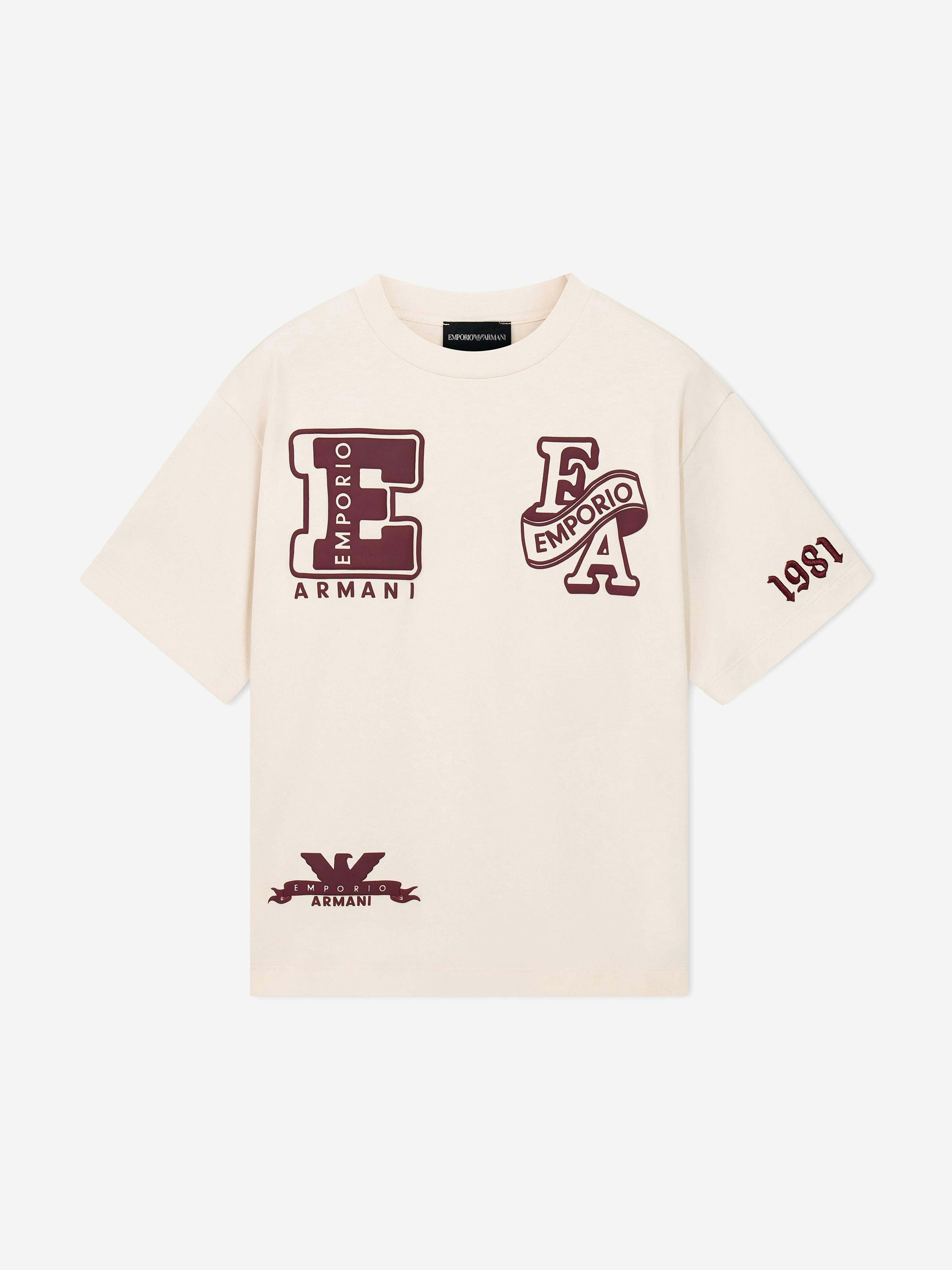 Emporio Armani Boys Logo T-Shirt in Cream Cotton, Size 4 Years - Image 4