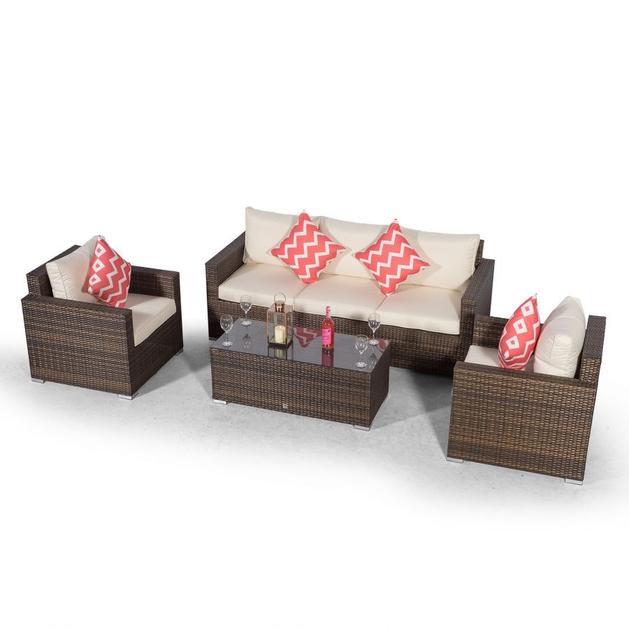 Rackhams Brown Sydney 5 Seater Rattan Conversation Sofa Set With Coffee Table - 1