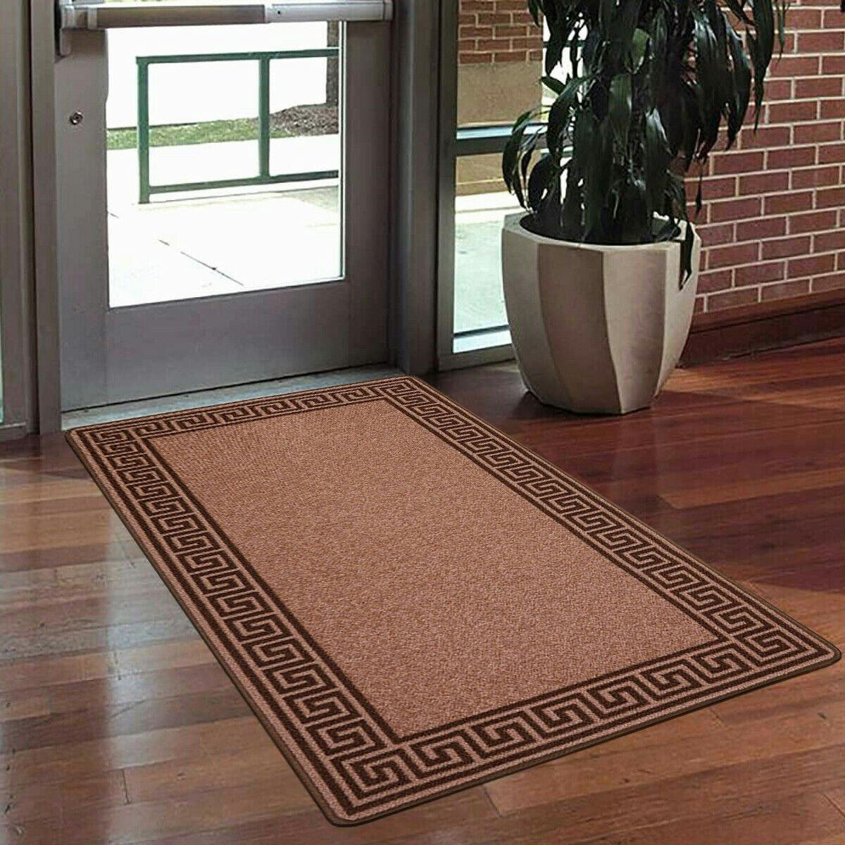 Photos - Doormat Rackhams Greekey Gel Mat - Beige Brown - 67cm x 120cm (2.2ft x 3.9ft)