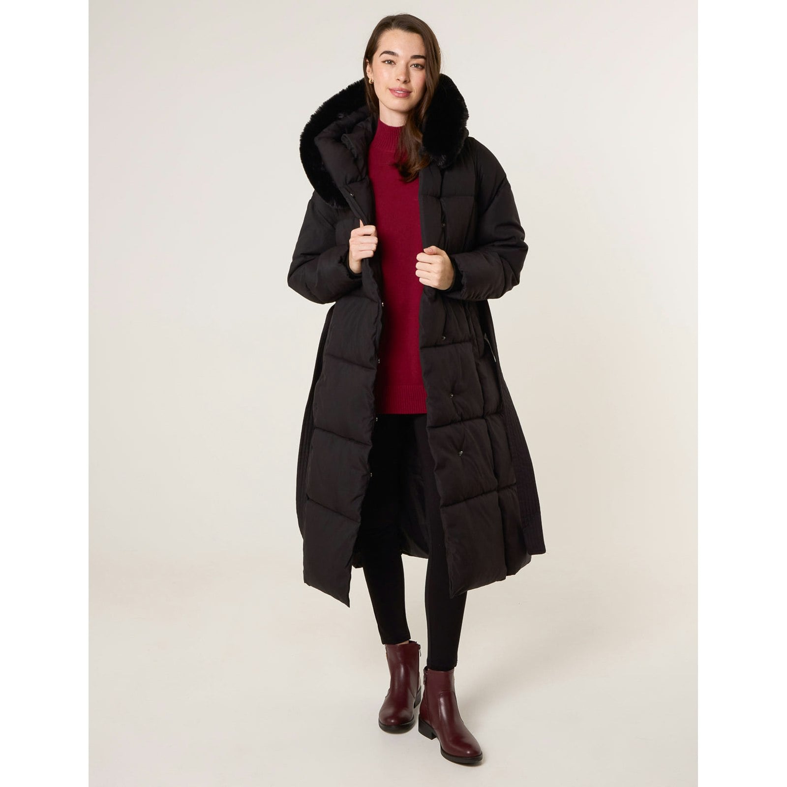 Blue Vanilla Blue/Black Vanilla Long Puffer Faux Fur Hooded Coat - L