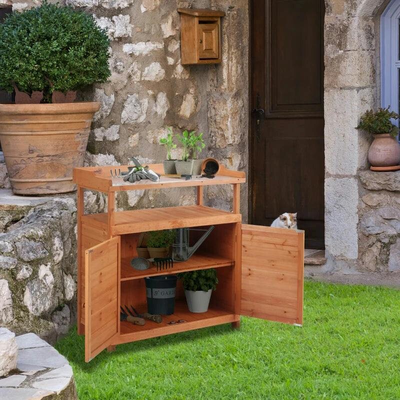 Outsunny Multi-Function Potting Bench Table With Storage - Orange - Image 6
