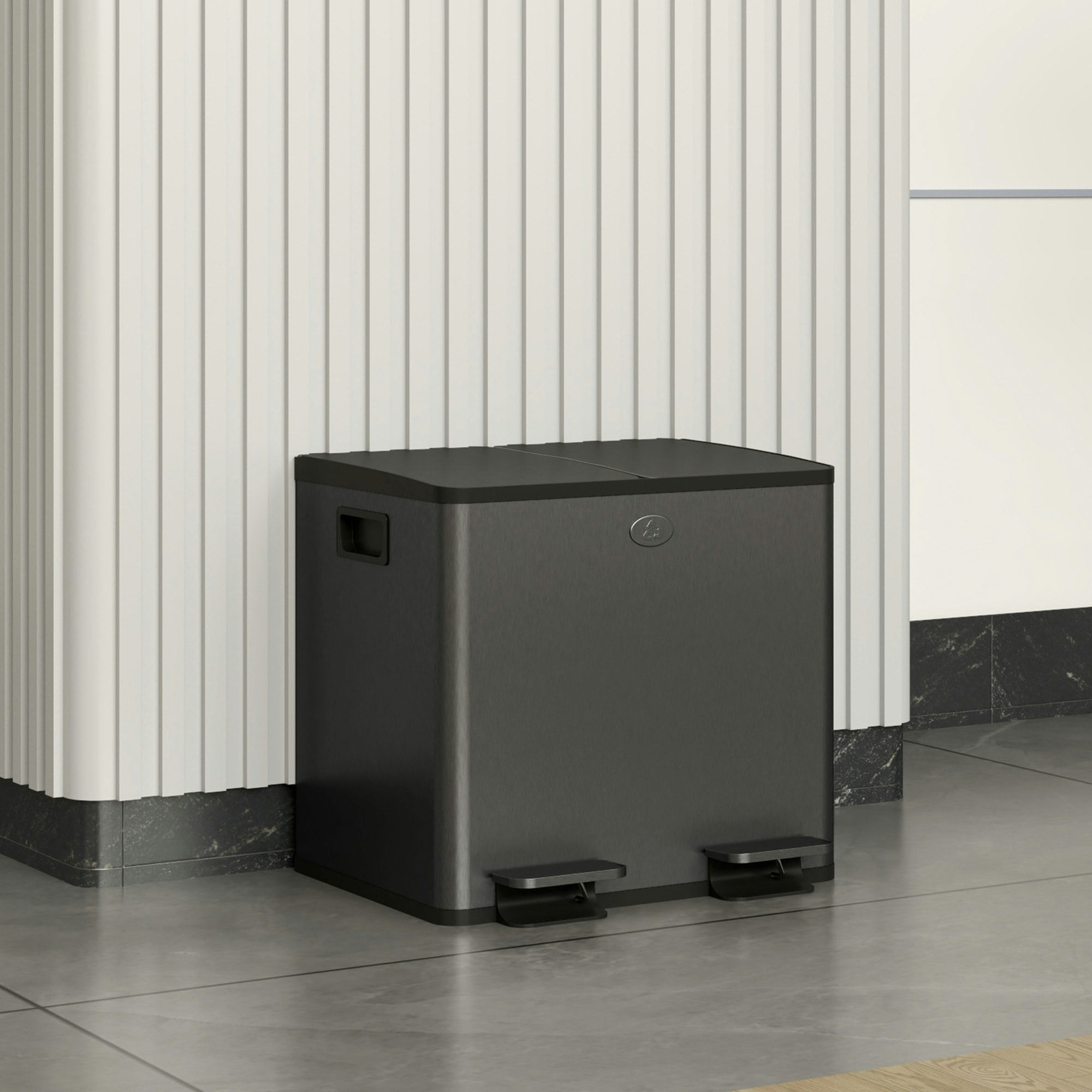 Homcom Black 2 X 15L Dual Kitchen Bin Pedal Bin For Recycling And Waste,