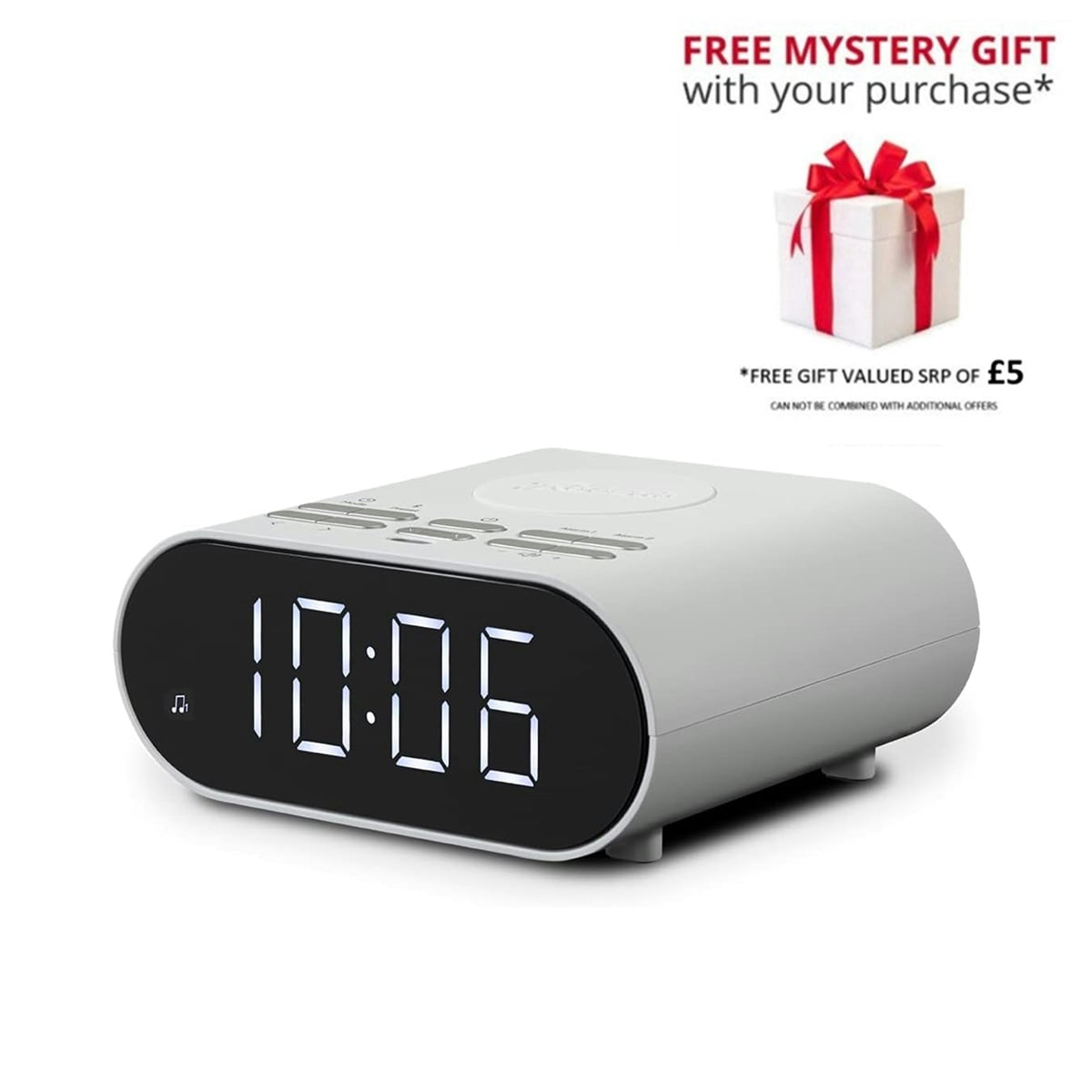 Roberts White Ortus Charge Fm Rds Alarm Clock Radio - Free Gift Rrp £5!