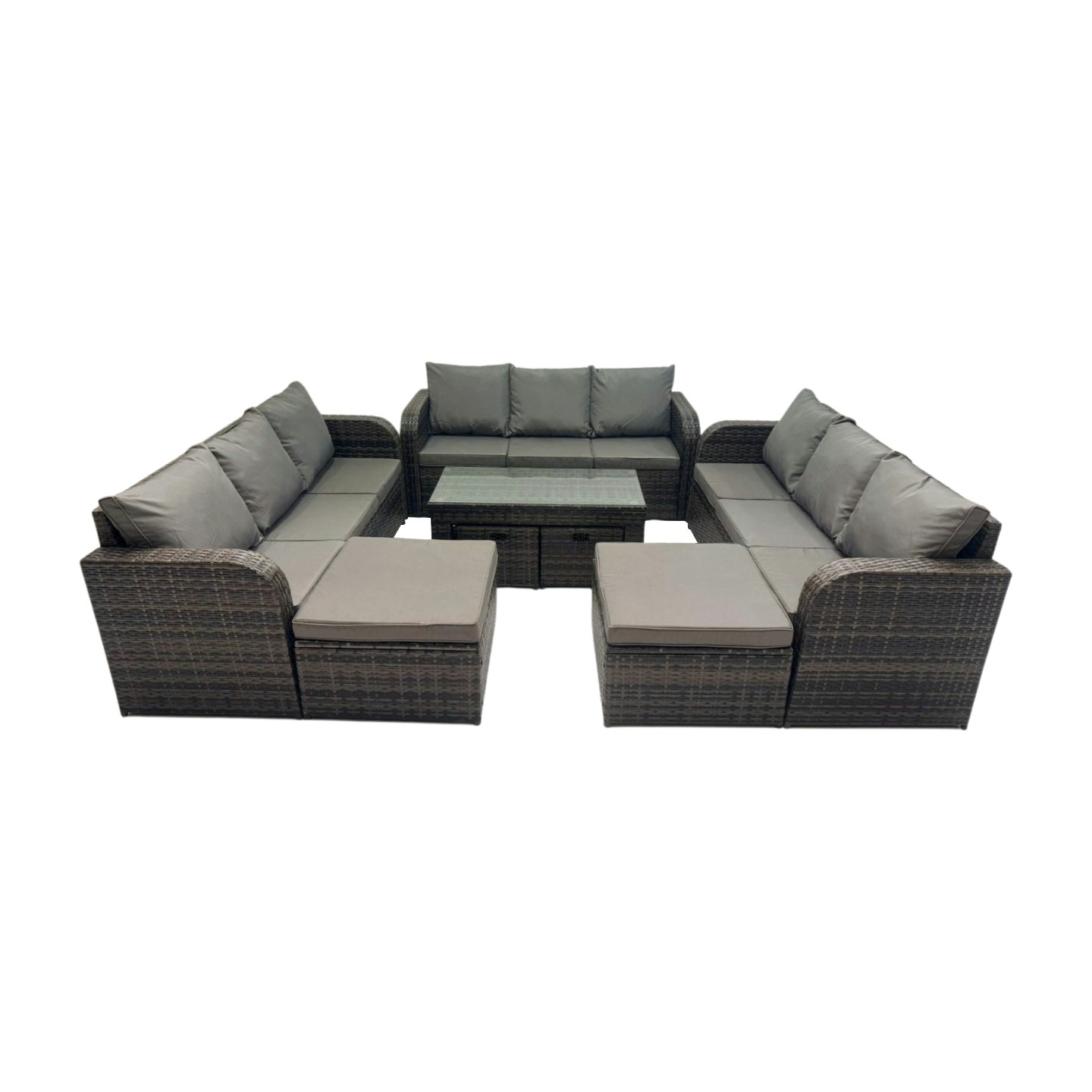 Fimous Dark/Grey Rattan Garden Outdoor Furniture Set 3 Seater Sofa Coffee Table With 4 Footstools Mixed