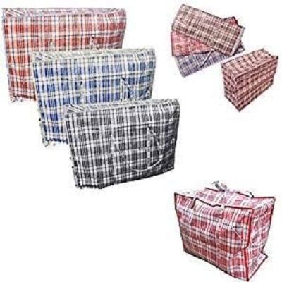 Rackhams 3 X Reusable Large Zipped Shopping Laundry Storage Strong Bags (63 X 58 X 22 Cm), Multi, 63 X 58 X 22