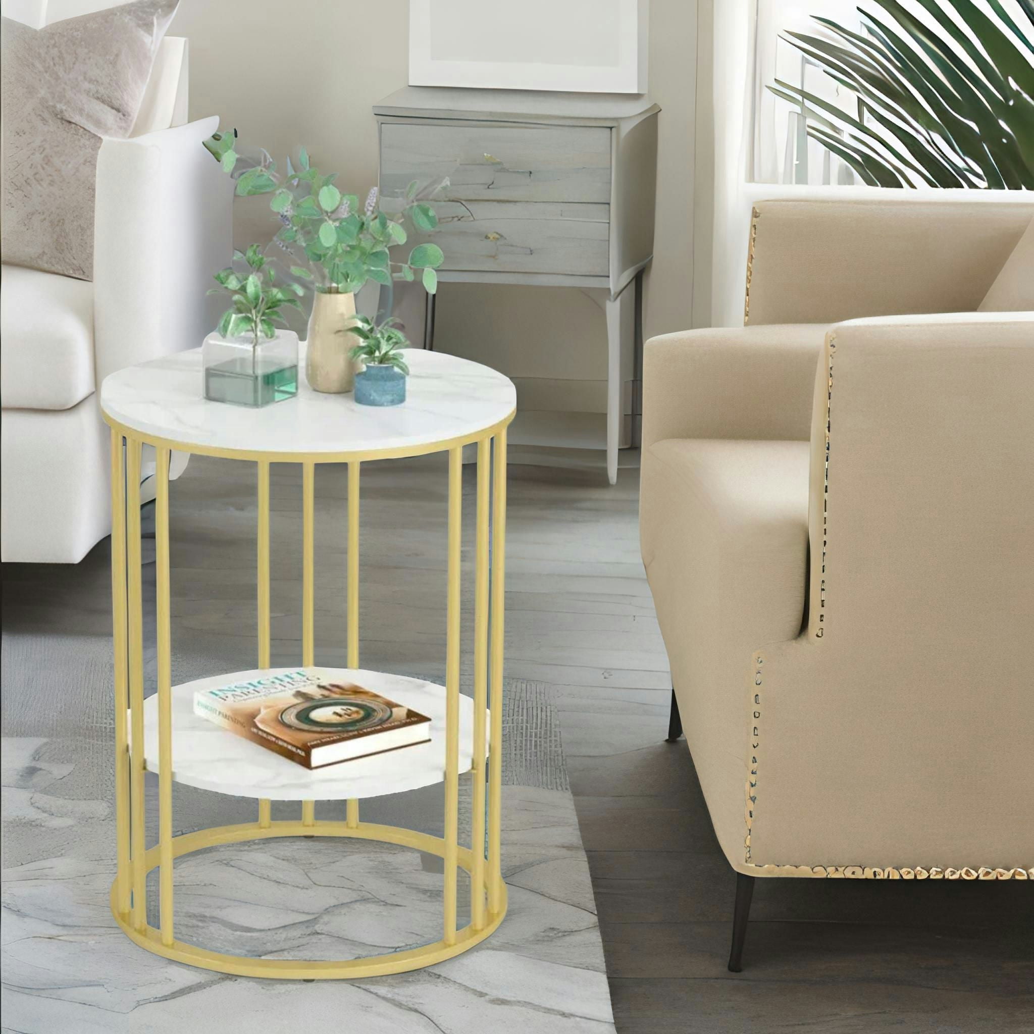 Rafaelo Mobilia Gold 2 Tier Marble Coffee Table