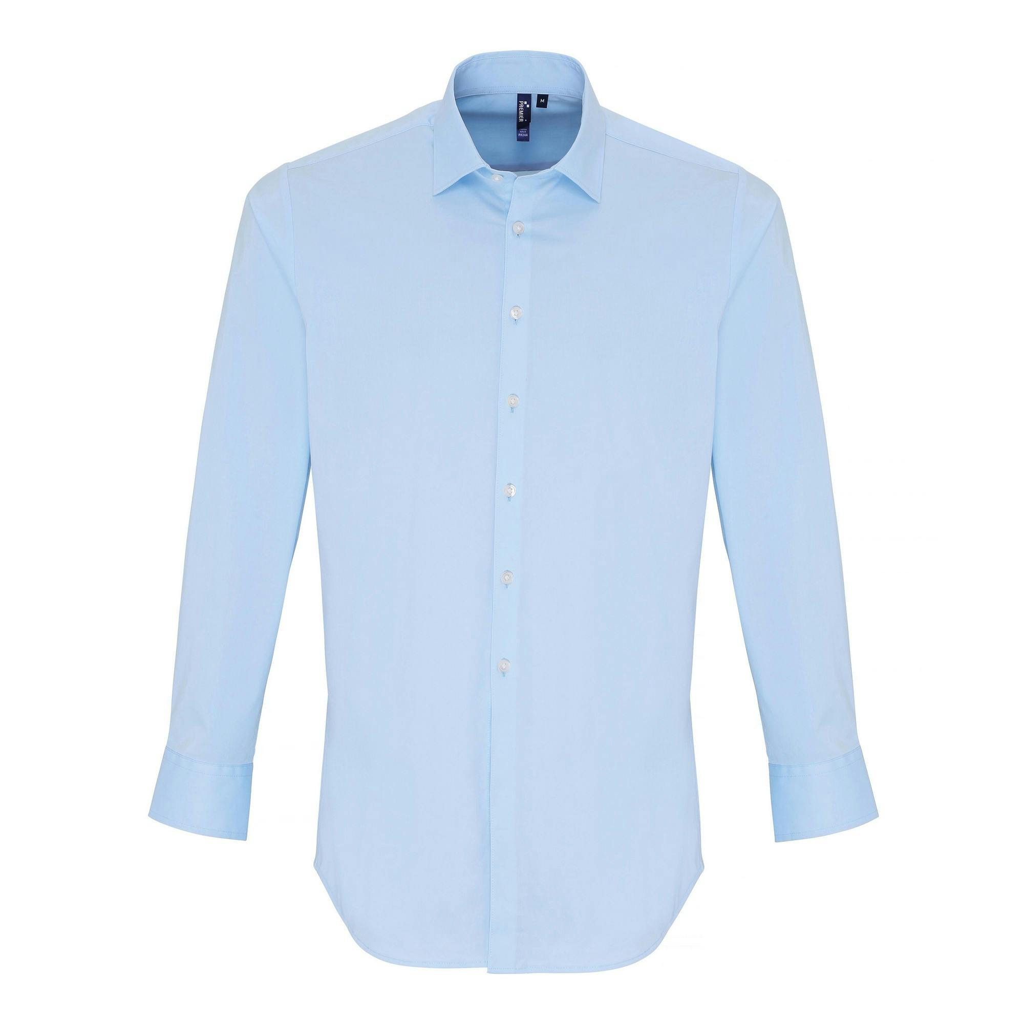 Premier (Xs, Pale Blue) Mens Stretch Fit Poplin Long Sleeve Shirt - Image 3