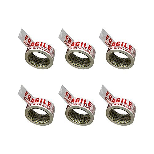 Kav Red - Fragile Packing Tape Super Strong & Low Noise Fragile Tape For Boxes & Packing Heavy Duty Packaging Tape, Tape Pack - 48Mm X 66M - Pack Of 6