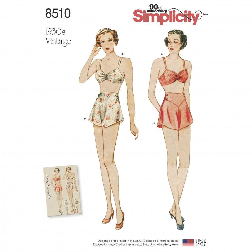 Simplicity Women's Sewing Pattern 8510, Lingerie, Vintage Style For D5 (4-6-8-10-12) - Intermediate - P5 (12-14-16-18-20)