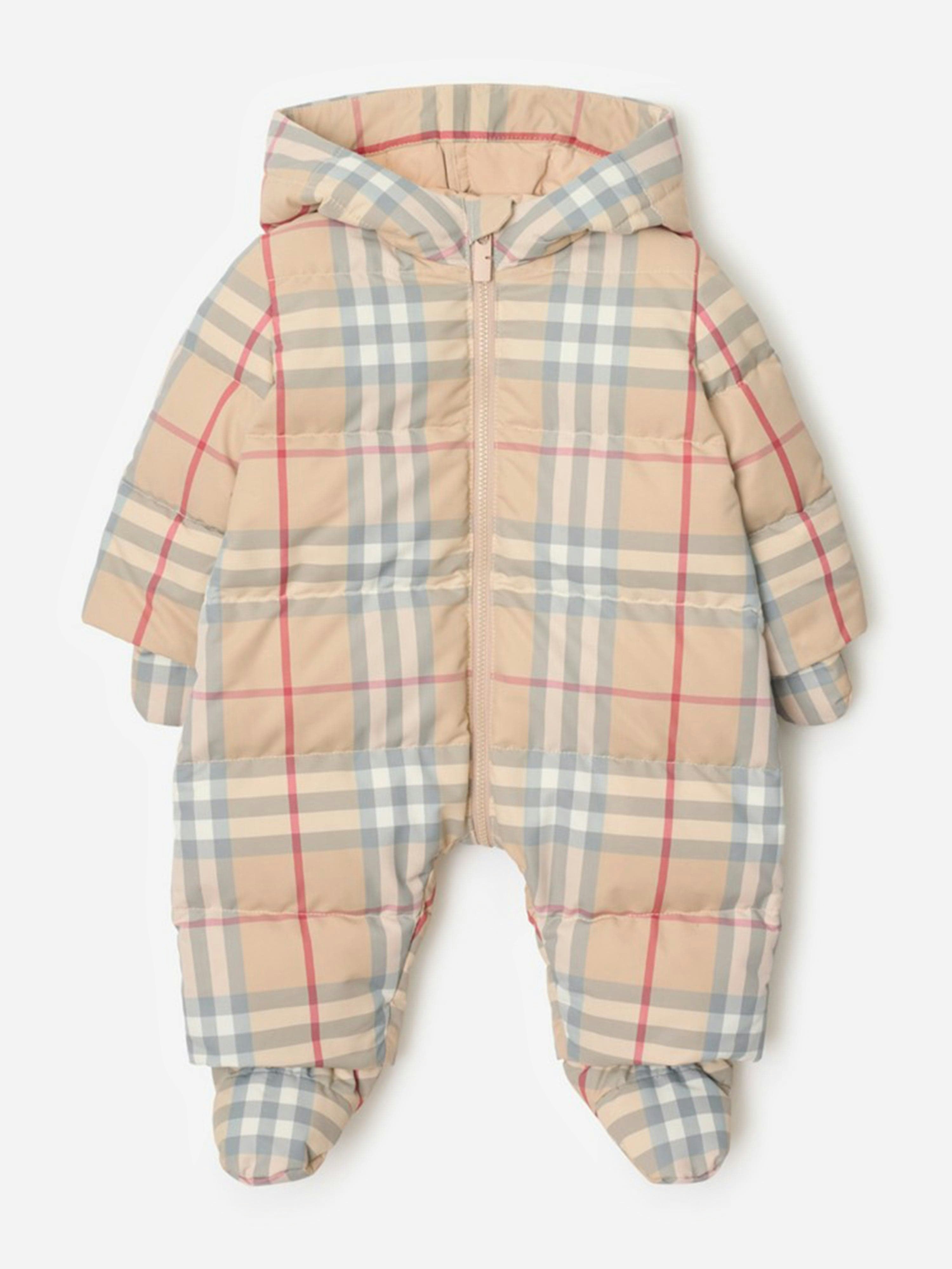 Burberry Kids Unisex Kids Beige Burberry Baby Pale Check Snowsuit In - 9 Mths