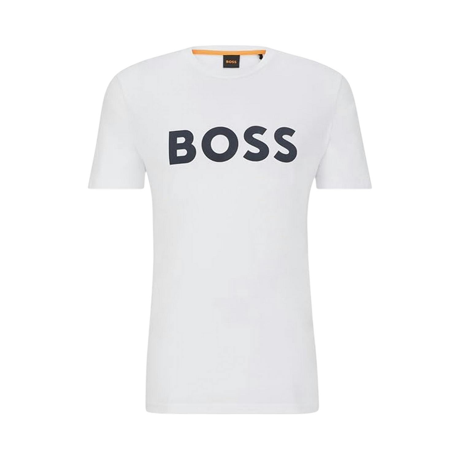 Boss Men's White Thinking 1 Signature Logo Regular T-Shirt - L - 100% Mixed