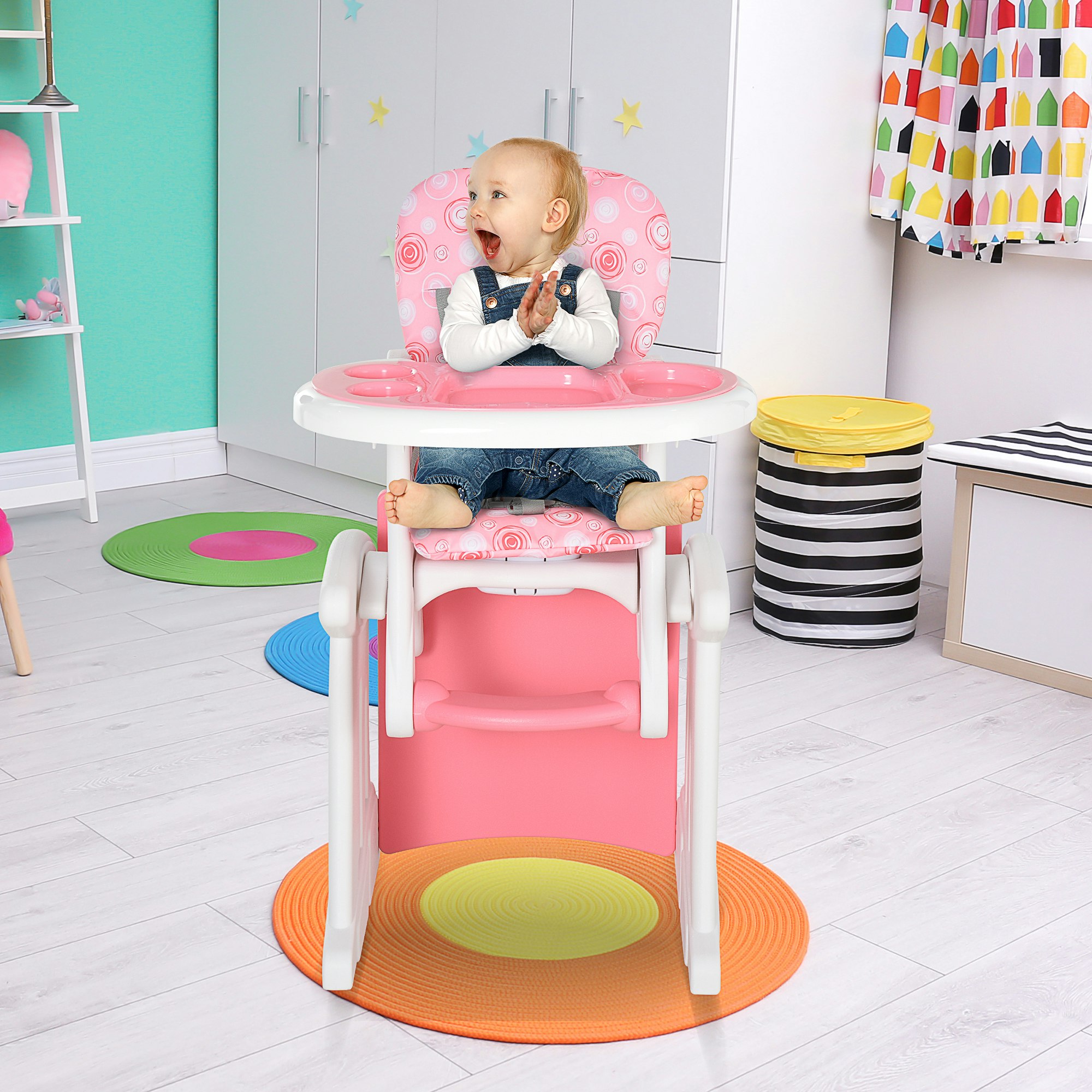 Homcom Pink 2-In-1 Convertible Baby High Chair Booster Seat W/ Removable Tray
