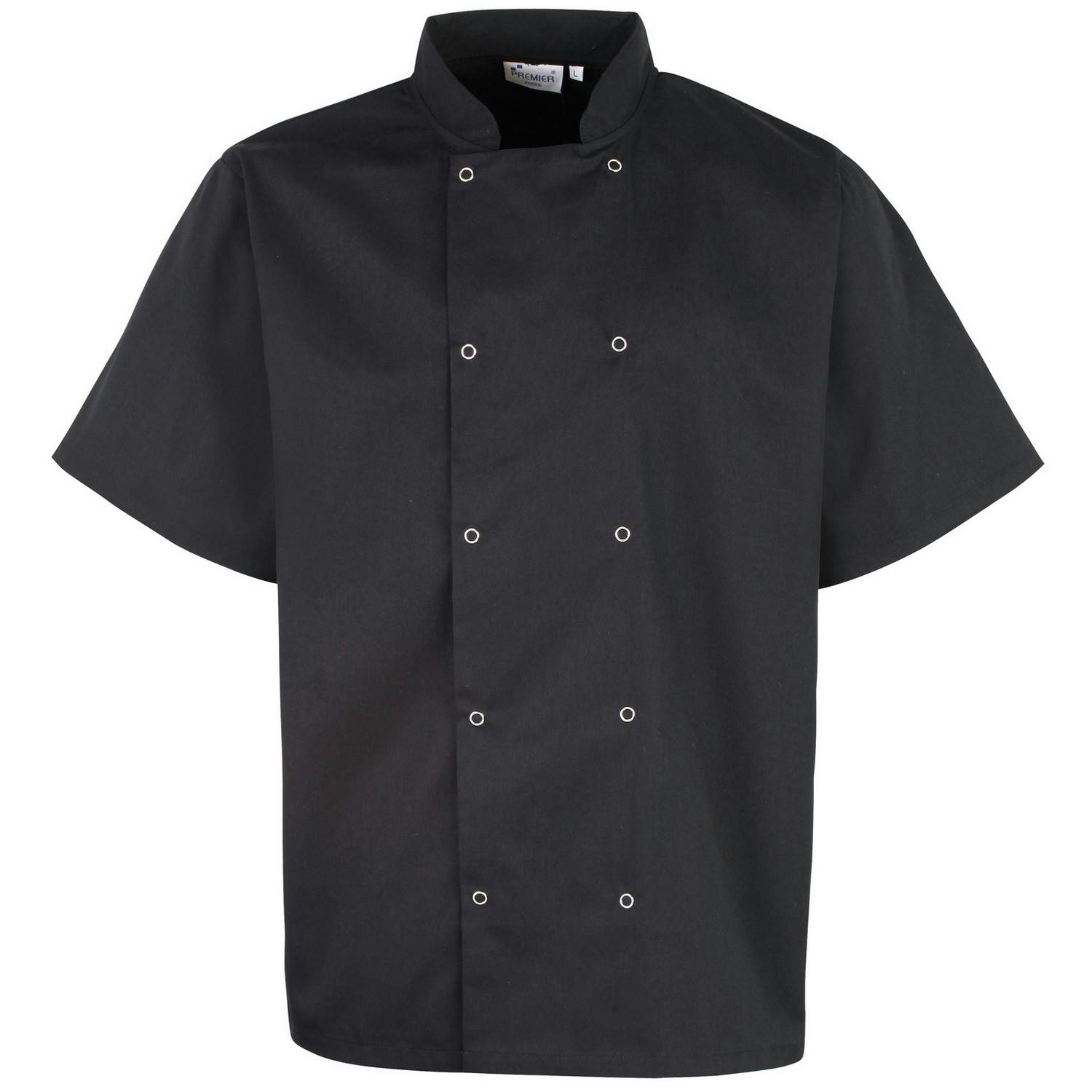 (4Xl, Black) Premier Unisex Studded Front Short Sleeve Chefs Jacket - Image 2