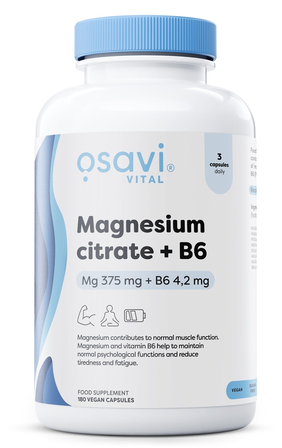 Osavi Magnesium Citrate + B6, 375Mg + 4.2Mg - 180 Vcaps - Image 5