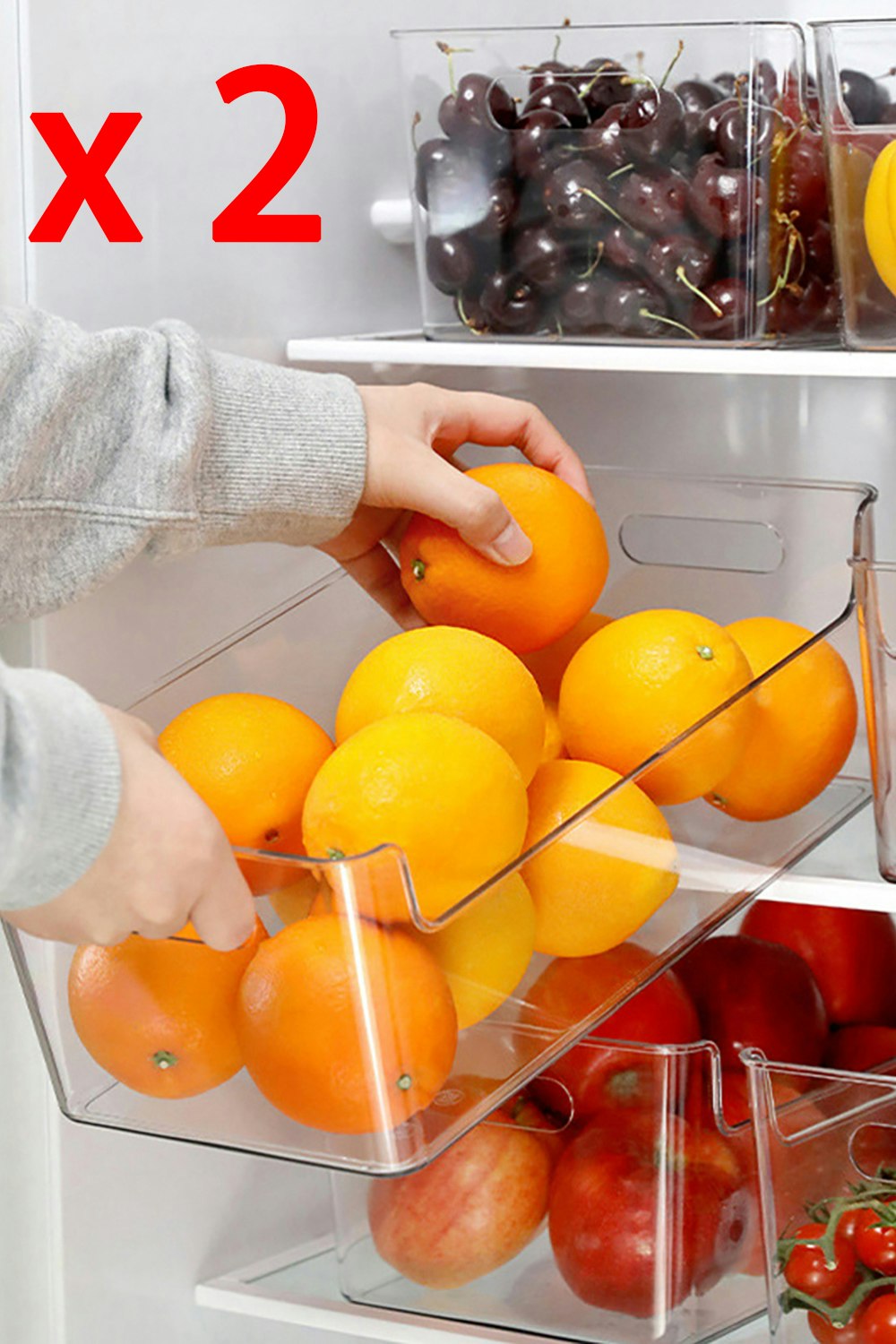 Rackhams 2Pcs Clear Refrigerator Organizer Bins Kitchen Fridge Storage Box - Clear